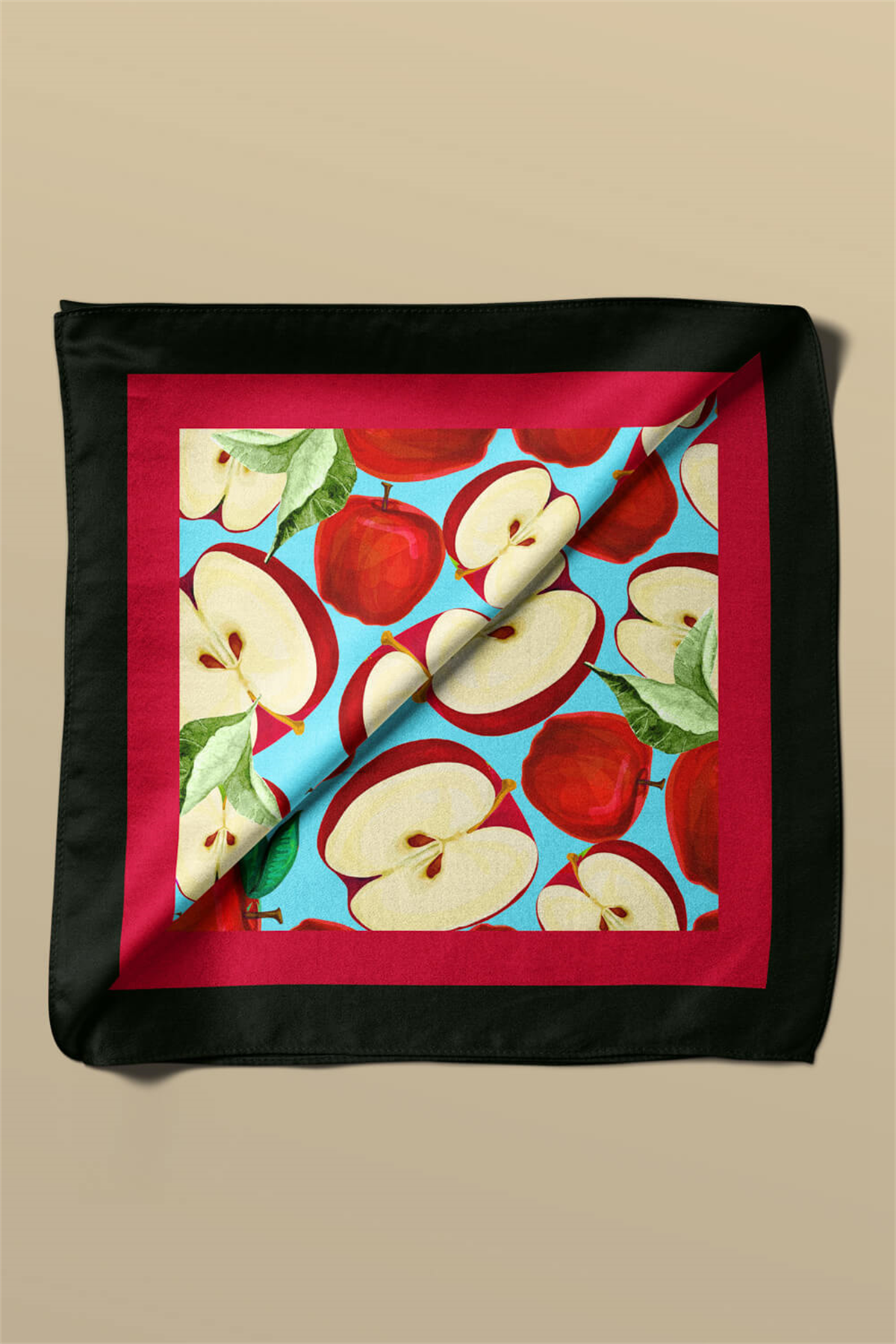 G65 Kadın Kırmızı Krem Apple Desenli 50x50 Bandana HYL DG01058-22