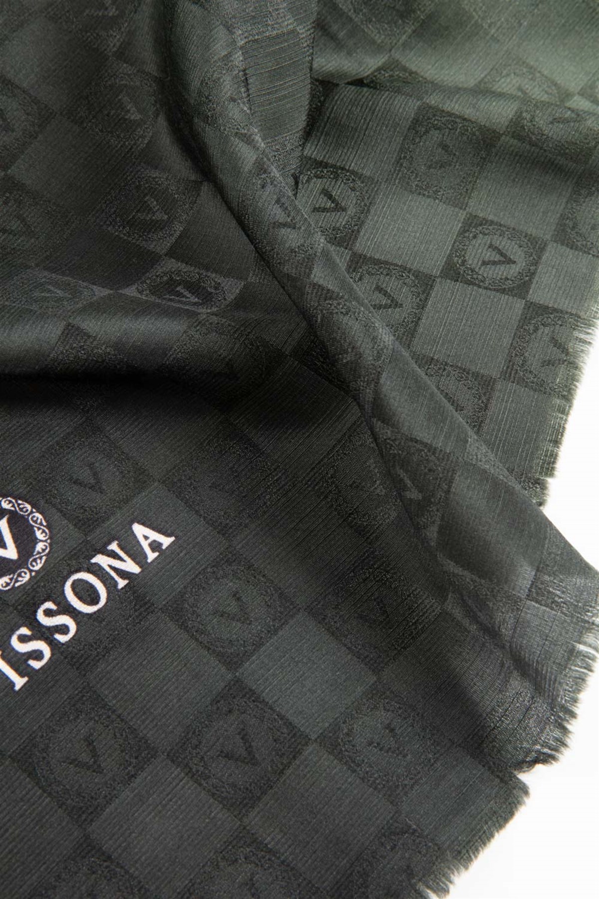 Vissona %57 İPEK %43 PAMUK Degrade Desenli Haki Renkli Şal -  70x190 Dikiş Tipi İtalyan Dikişli
