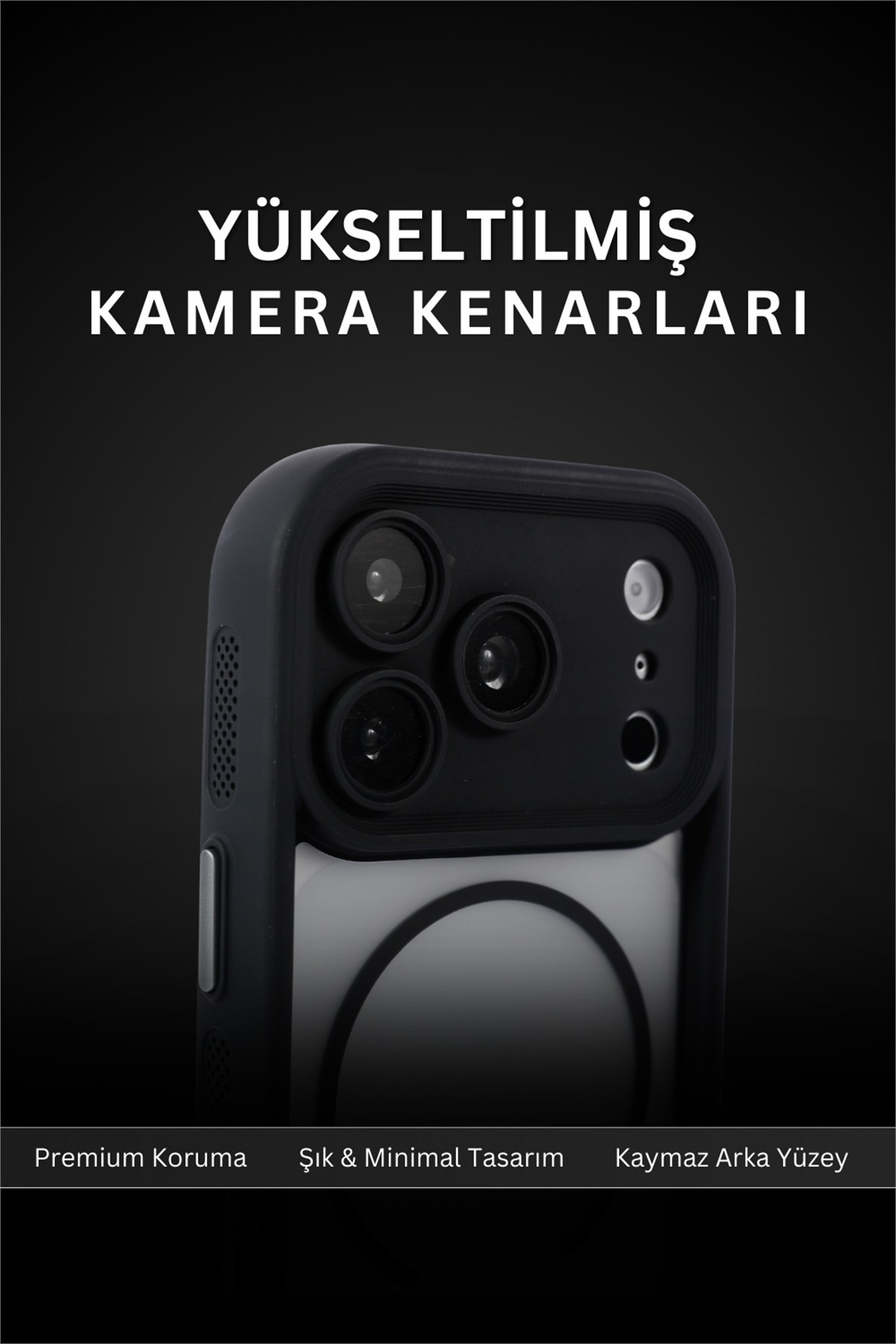 iPhone 17 Pro Max Kılıf – Kamera Korumalı – MagSafe Uyumlu – Siyah Renk – Mat Silikon Telefon Kılıfı