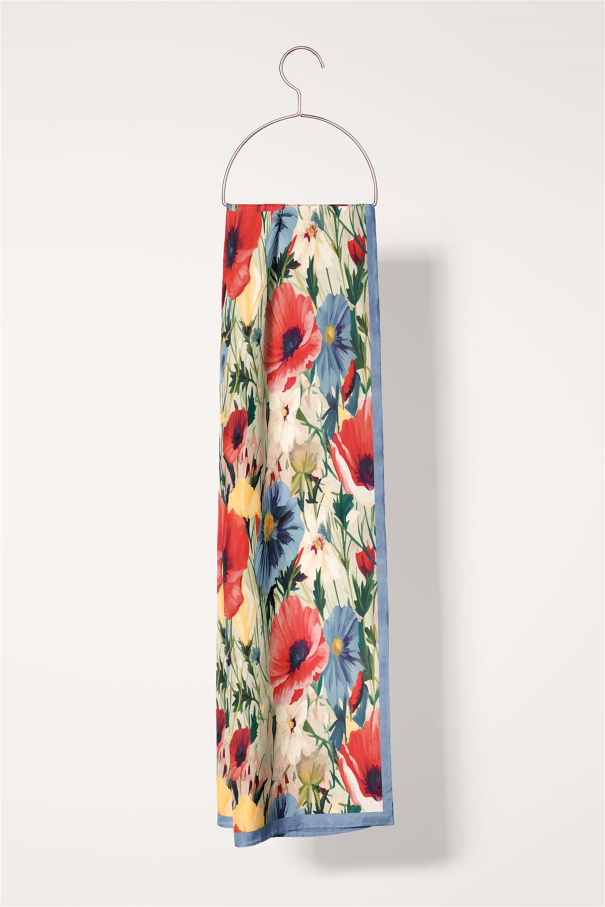 I67 SATEN İPEK GELİNCİK DESENLİ KADIN FULAR