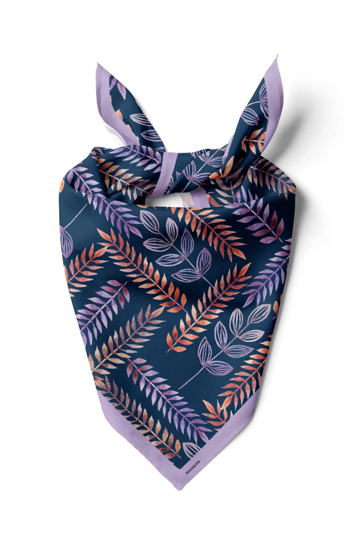 Violla Y82 Kadın Yaprak Desenli Bandana 50x50 Mavi DG0465-22