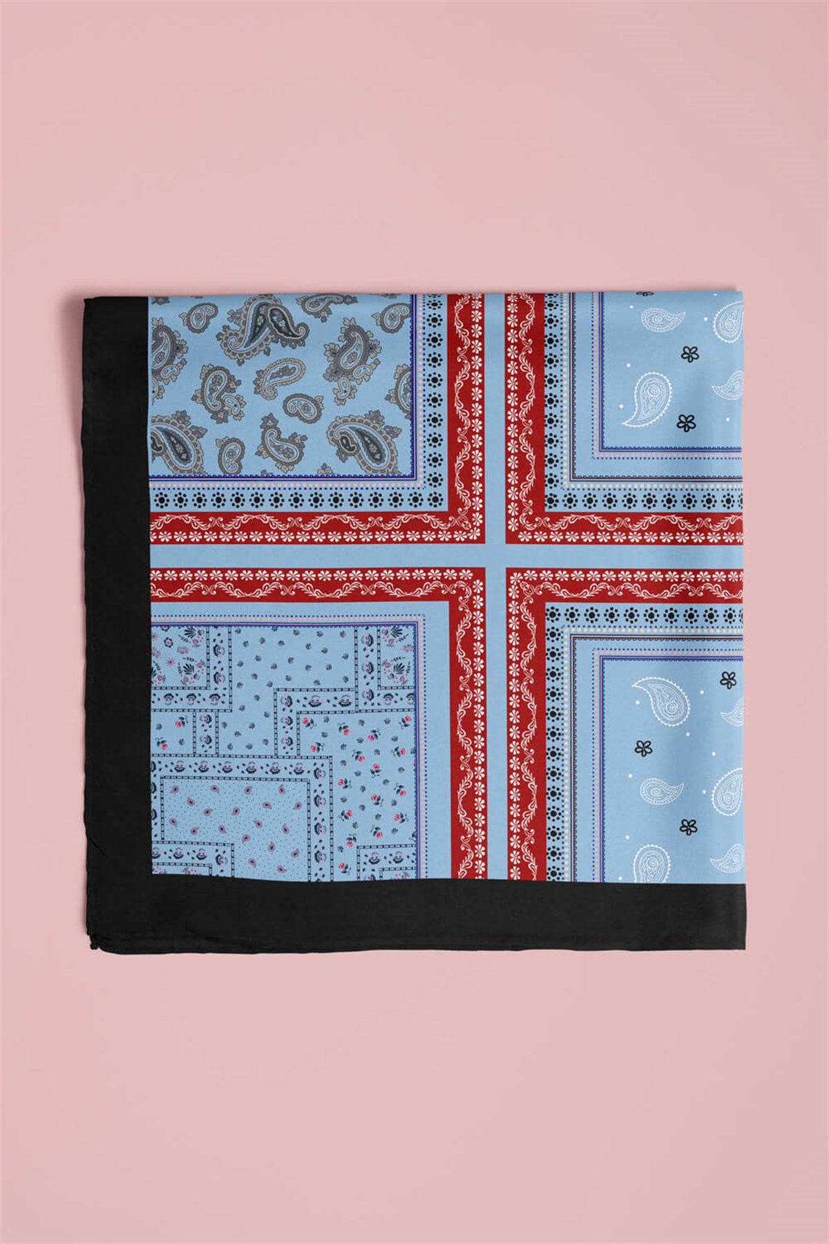 Violla D66 Kadın Mavi Kare Desenli 50x50 Bandana HYL DG01218-22