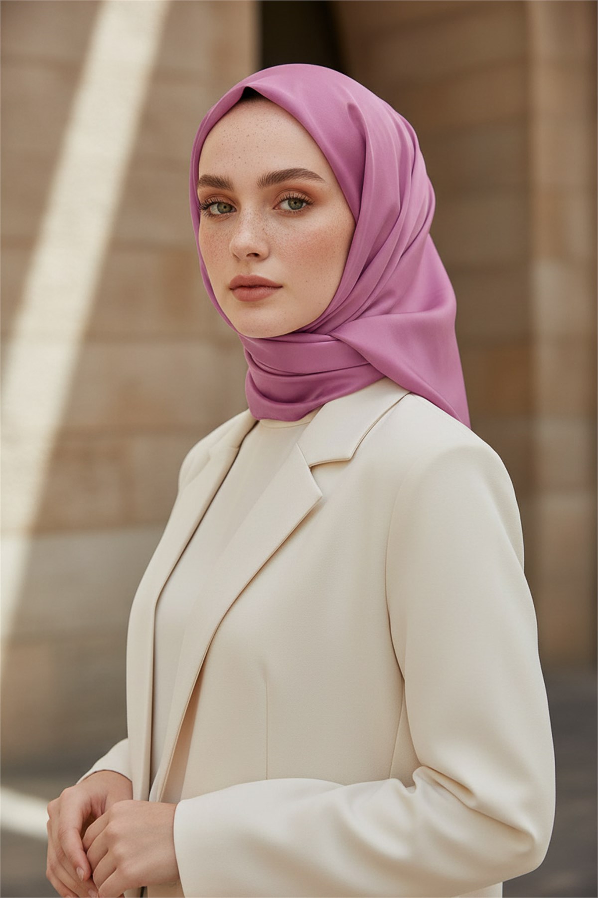 Viskon Twill İpek Eşarp 90x90 Pembe Düz Renk Az Hatalı El Dikişli Kadın Eşarp