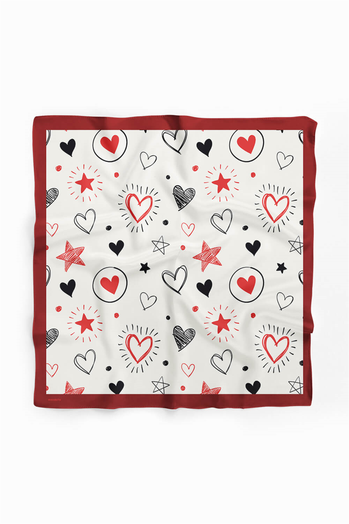 F54 Kadın Kalp Desenli Bandana 50x50 DG0459-22