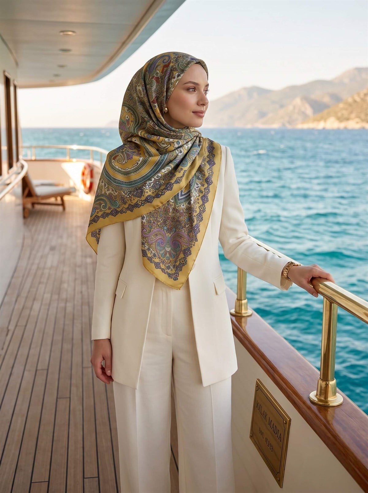 100% İpek Etro Desenli Gold - Mor Renkli 92x210 Şal