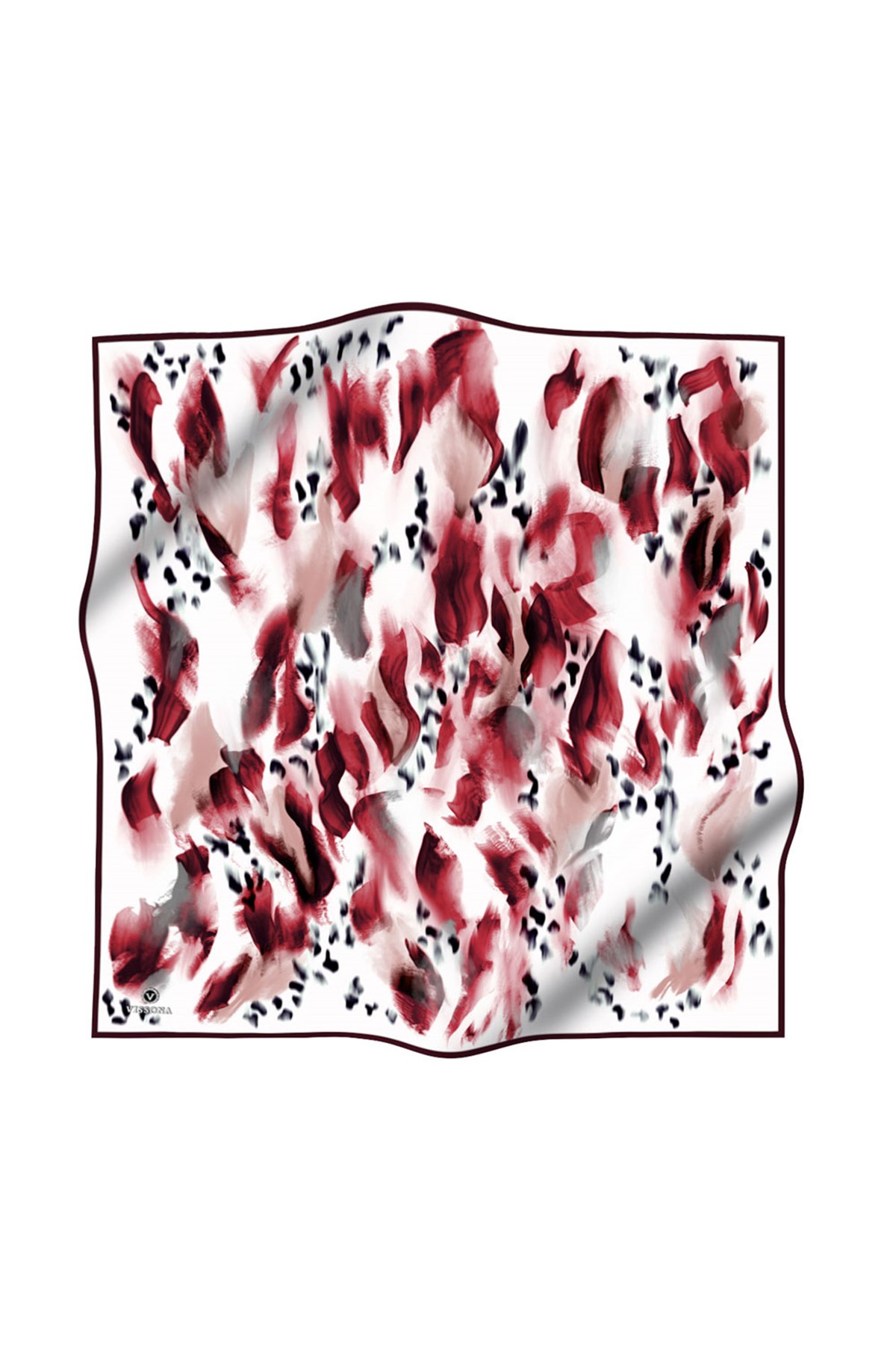 %100 Twill İpek Batik Desenli Bordo - Gri Renkli 90x90 Eşarp Dikim Şekli : El Dikişi
