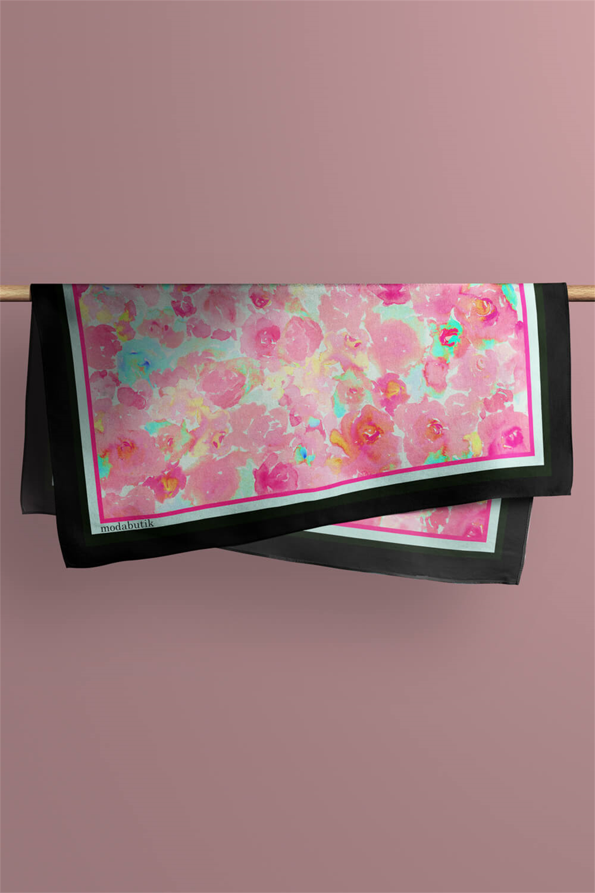 Kadın Pembe Çiçek Desenli 50x50 Bandana HYL DG01587-22