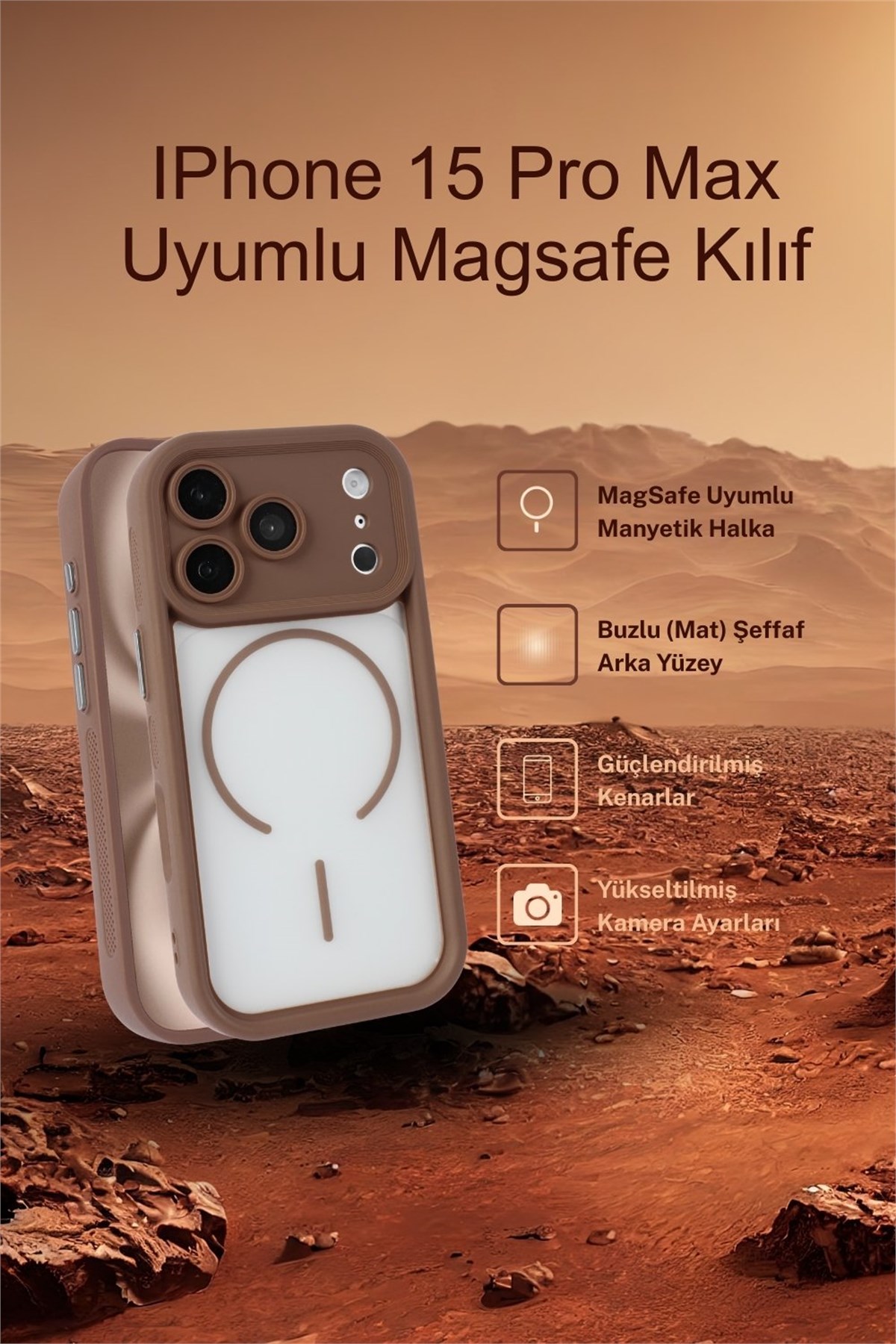 iPhone 15 Pro Max Kılıf – Kamera Korumalı – MagSafe Uyumlu – Haki Renk – Mat Silikon Telefon Kılıfı