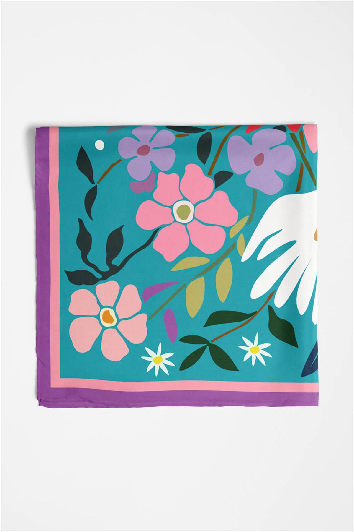 Vissona Çiçek Desenli İpek Bandana