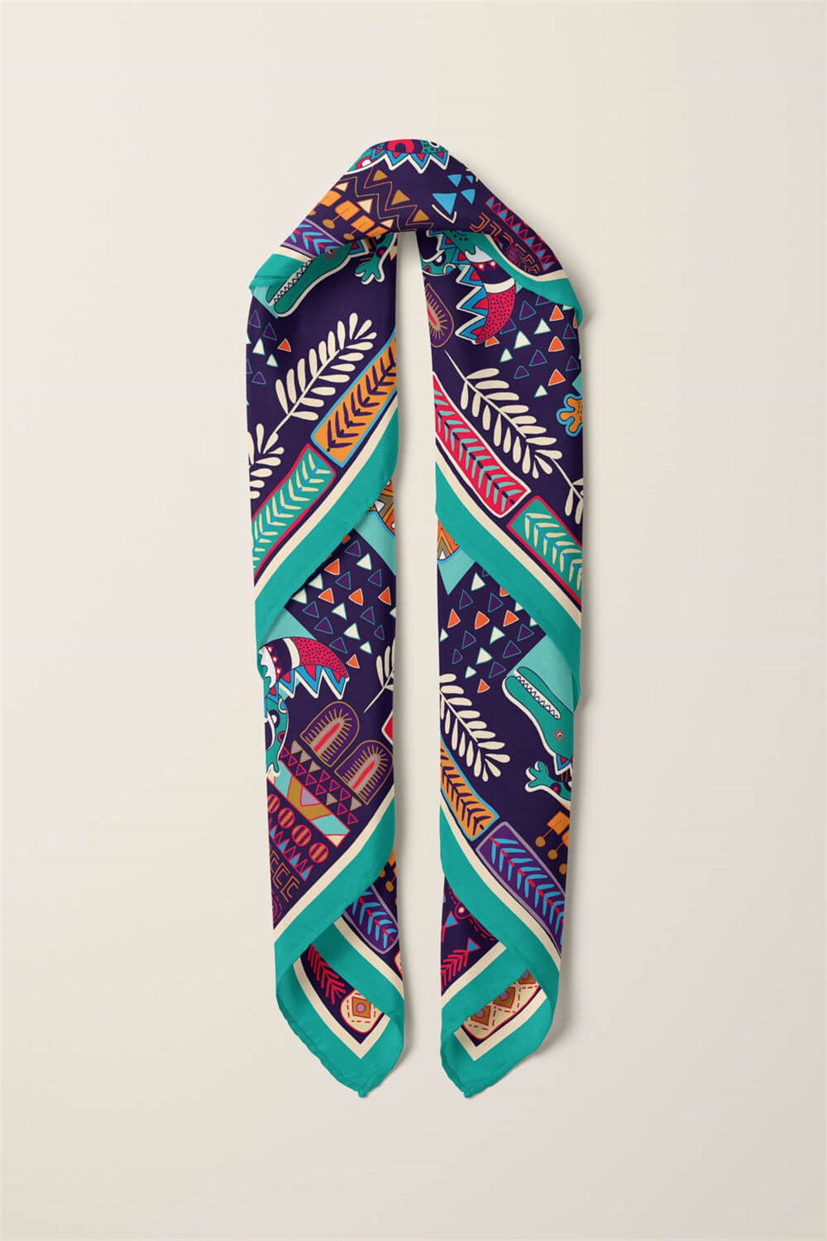 Vissona Etnik Desenli İpek Kadın Bandana