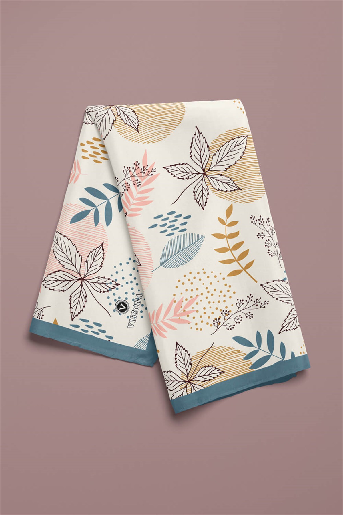 %100 İpek Yaprak Desenli Kadın Bandana