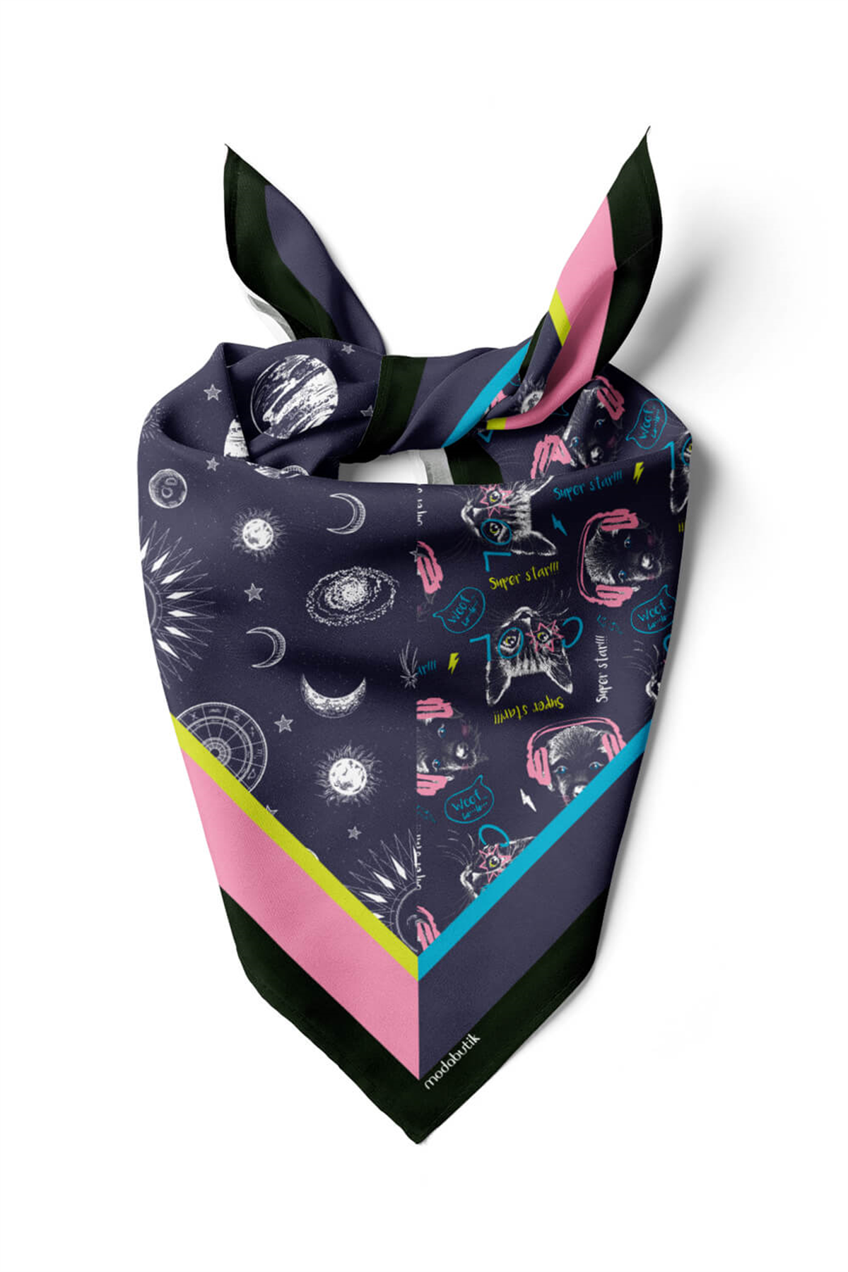 H2 Kadın Mavi Süper Star Desenli 50x50 Bandana