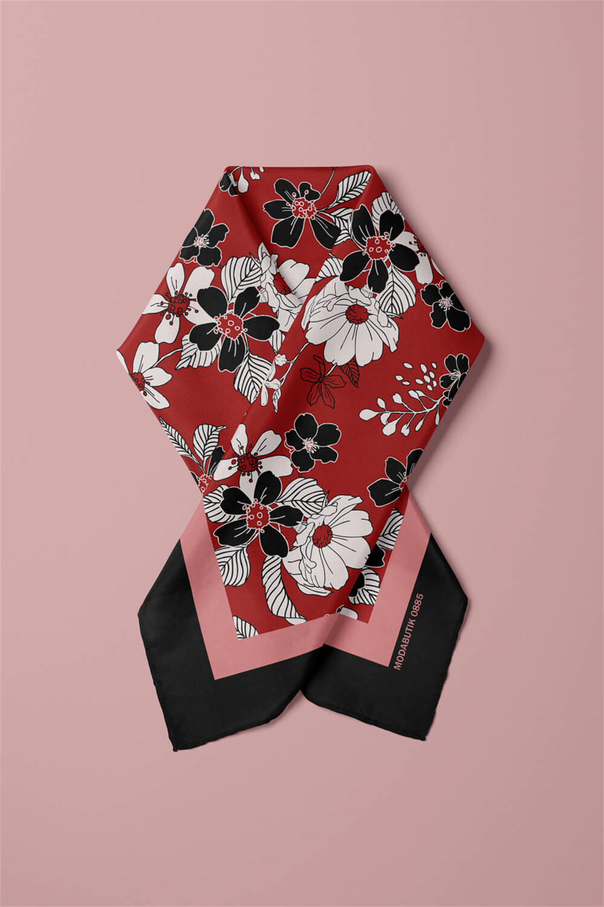 Kadın Kiremit Rengi Mallow Desenli 50x50 Bandana