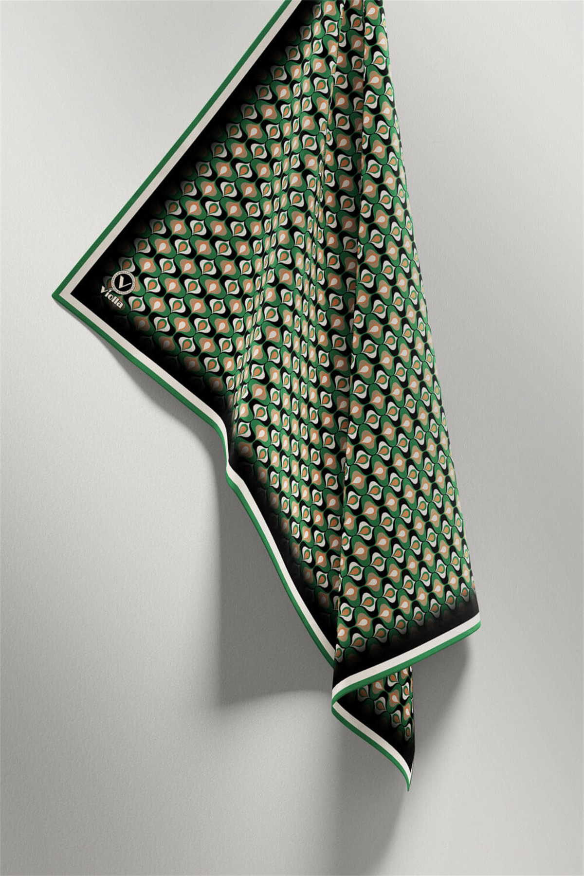 Twill Çıtır Desenli Petrol Yeşili Renkli 90x90 Eşarp (İpek İçermez) Kenar Dikiş Şekli El Dikişli