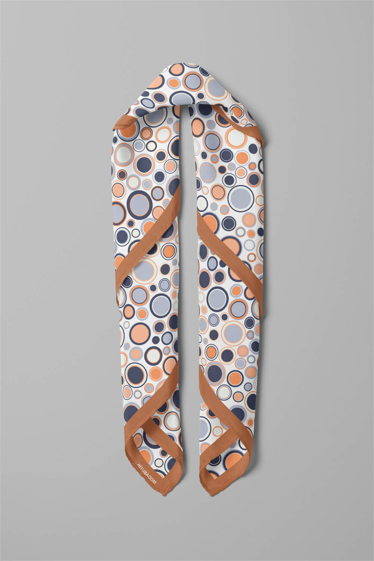 D111 Kadın Halka Desenli Bandana 50x50 Mavi Turuncu Gri DG0486-22