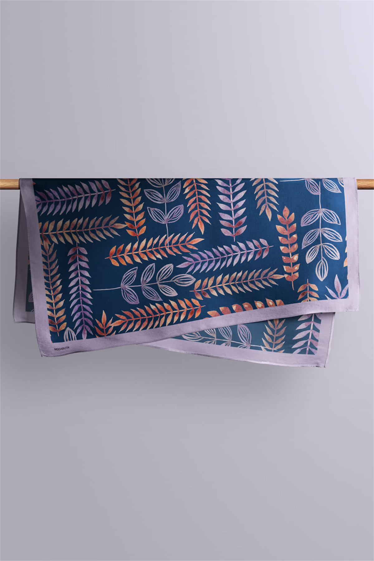 Y82 Kadın Yaprak Desenli Bandana 50x50 Mavi DG0465-22