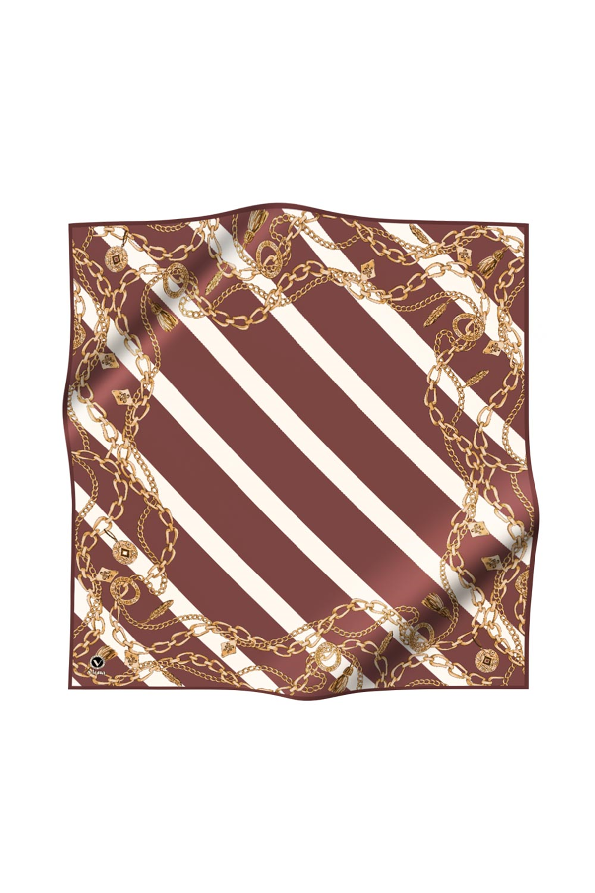 Twill Çizgili Zincir Desenli Pudra Renkli 90x90 Eşarp (İpek İçermez) Kenar Dikiş Şekli El Dikişli