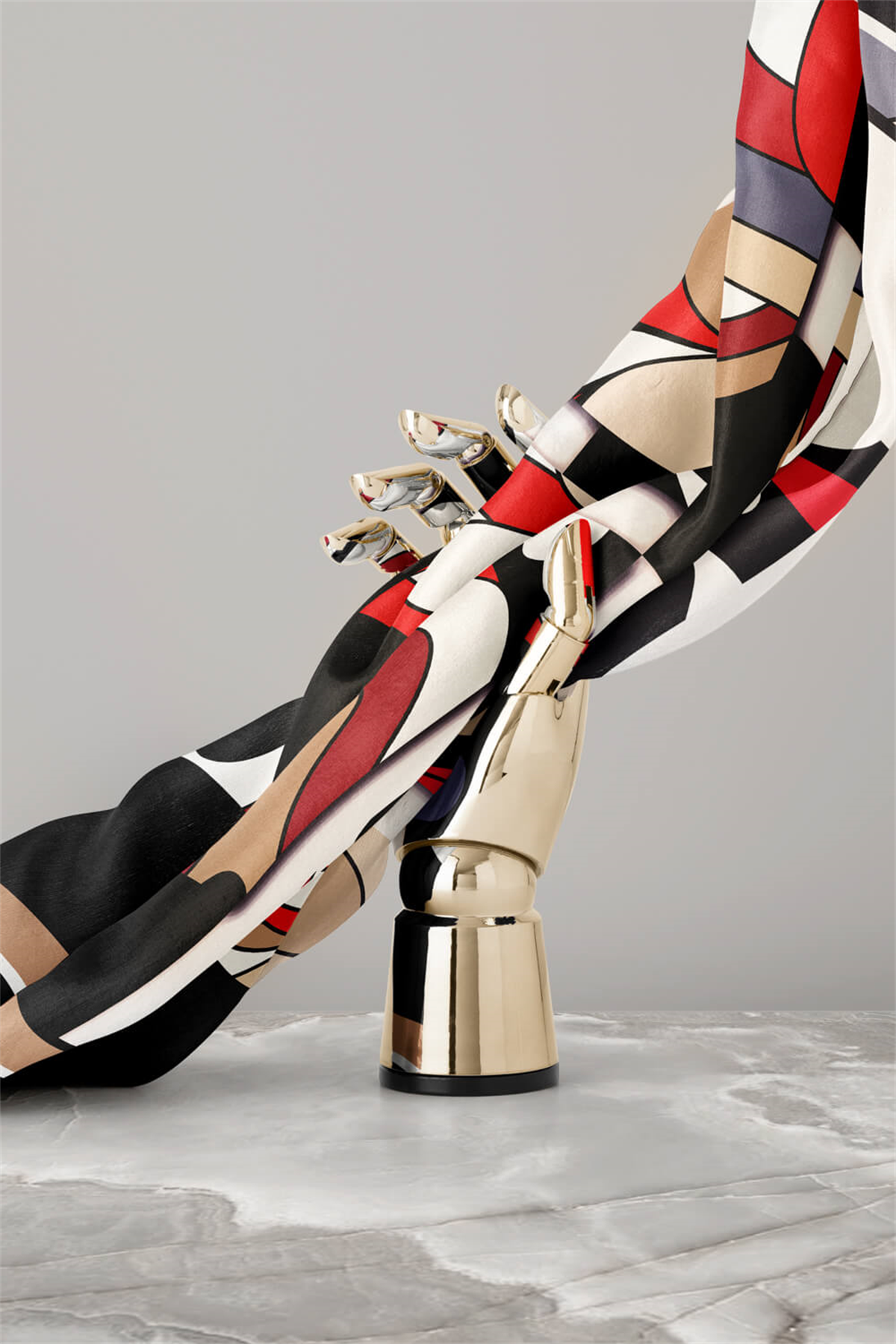 % 57 İPEK % 43 VİSKON Twill İpek Geometrik Desenli Bej - Kırmızı Renkli 90x90 Dikim Şekli : El Dikişi Eşarp