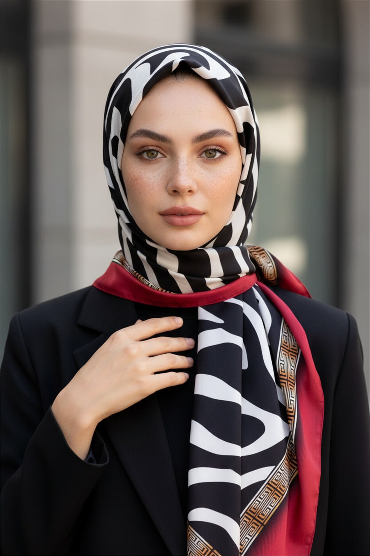 %100 Saf İpek Şal İnce Saten Vual Dokuma Zebra Desenli 90x210 Şal
