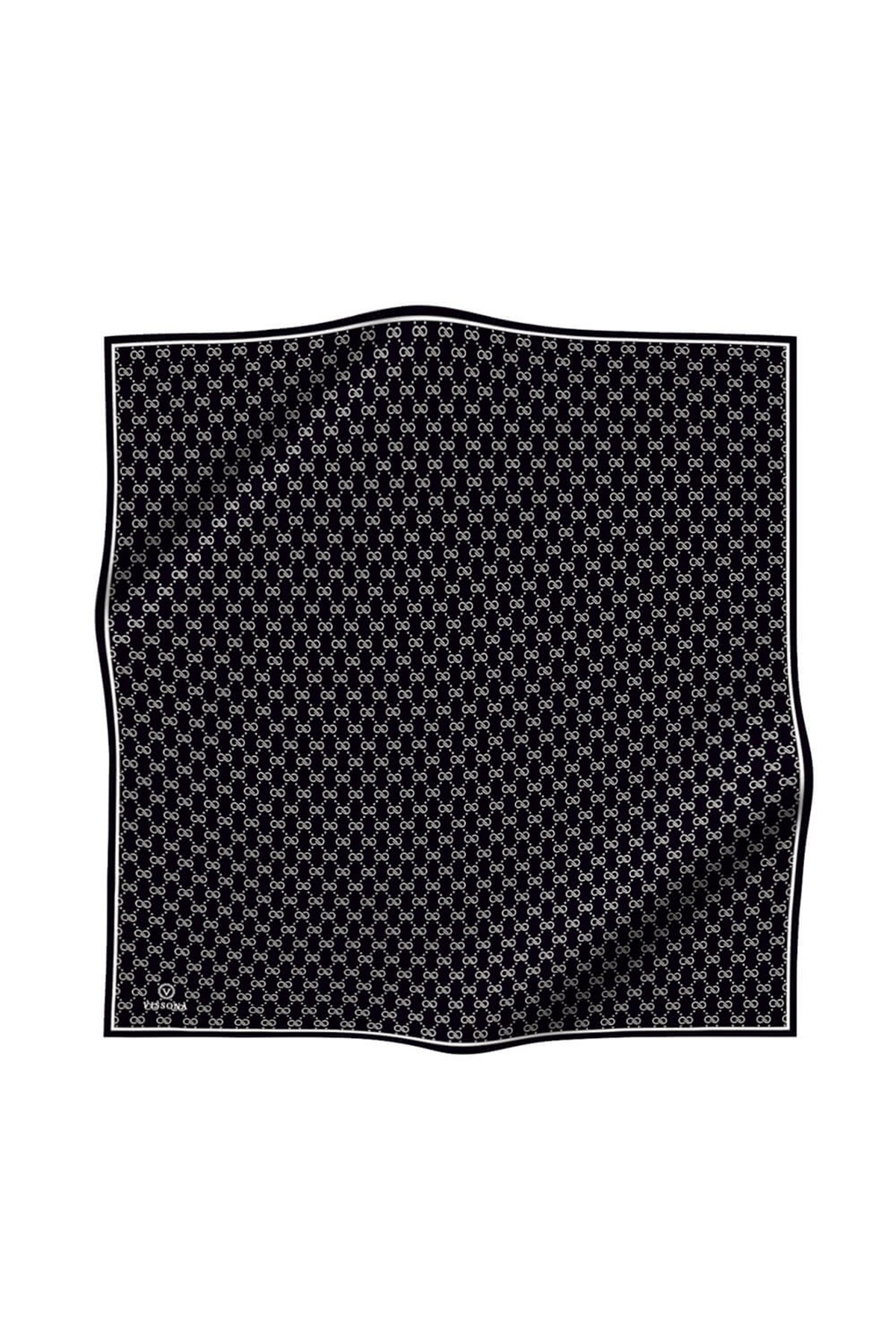 %100 Twill İpek Geometrik Desenli Siyah - Beyaz Renkli 90x90 Eşarp Dikim Şekli : El Dikişi