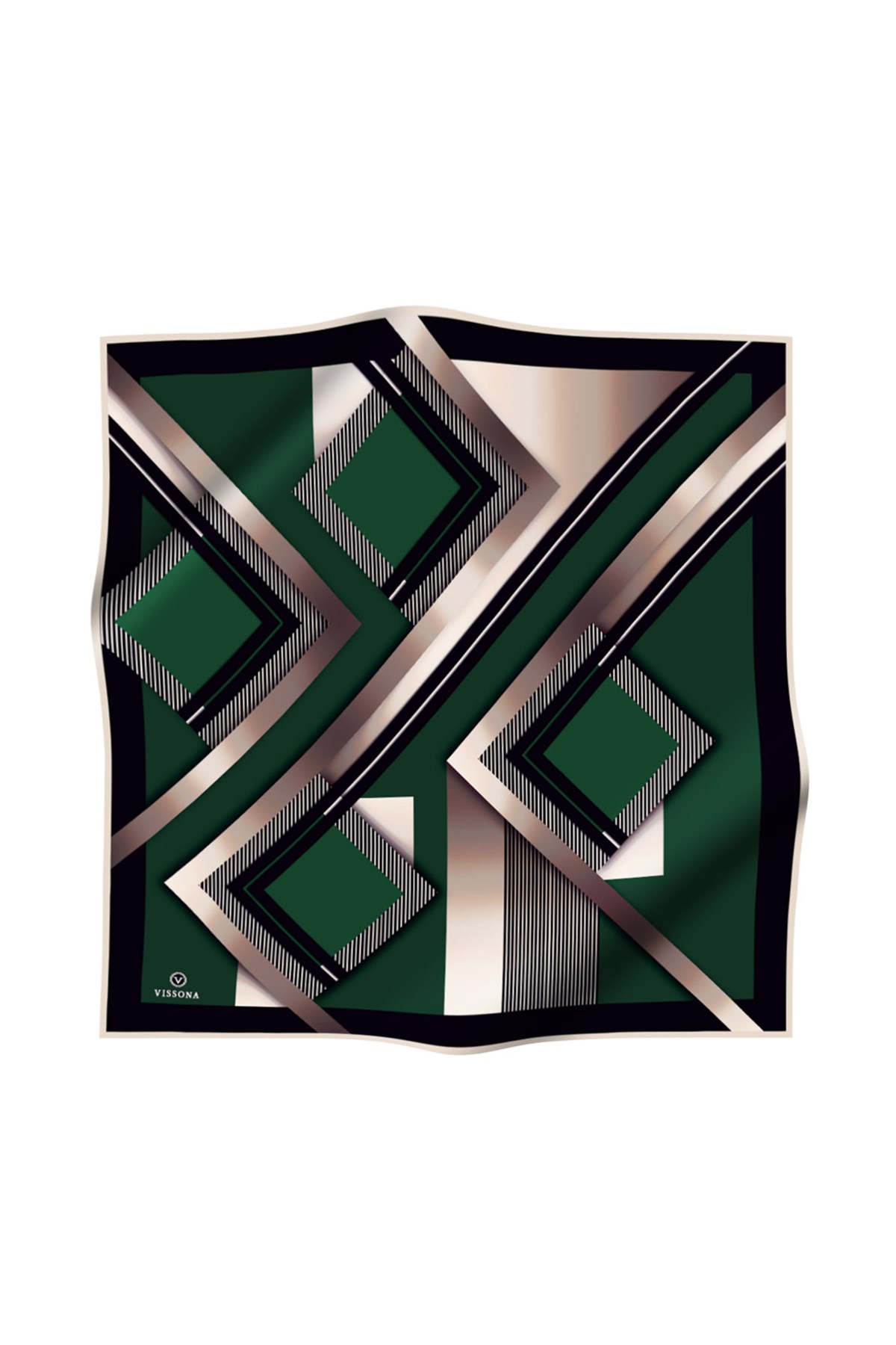 %100 Twill İpek Zebra Desenli Zümrüt Yeşili - Siyah Renkli 90x90 Eşarp Dikim Şekli : El Dikişi