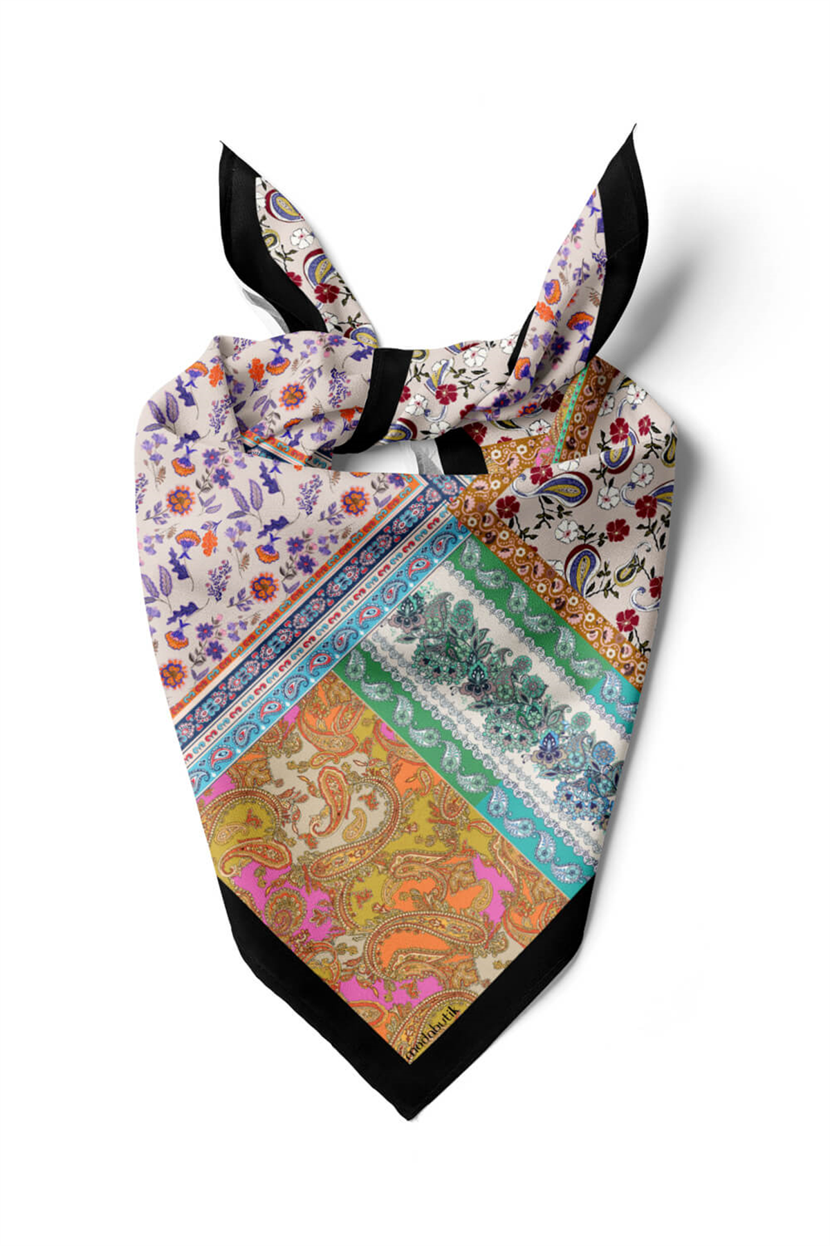 G68 Kadın Mor Beyaz Etnik Desenli 55x55 Bandana