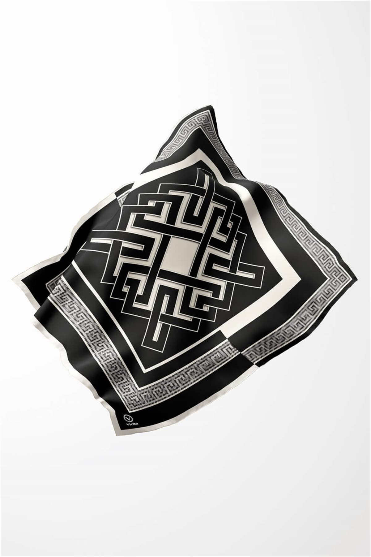Twill Çizgili Sonsuzluk Düğümü Desenli Siyah Renkli 90x90 Eşarp (İpek İçermez)