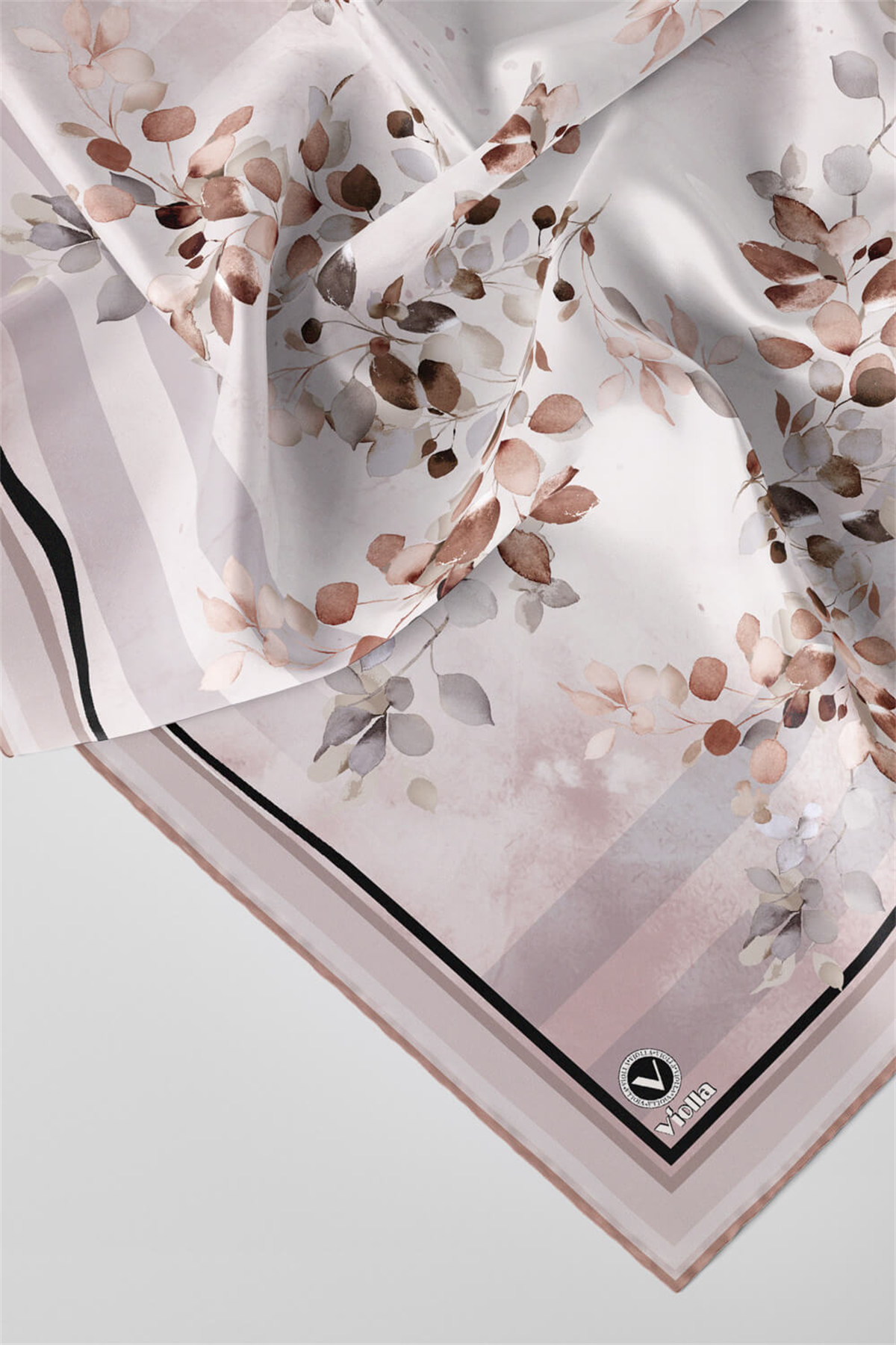 Twill Çiçek Desenli Bej Renkli 90x90 Eşarp (İpek İçermez) Kenar Dikiş Şekli El Dikişli
