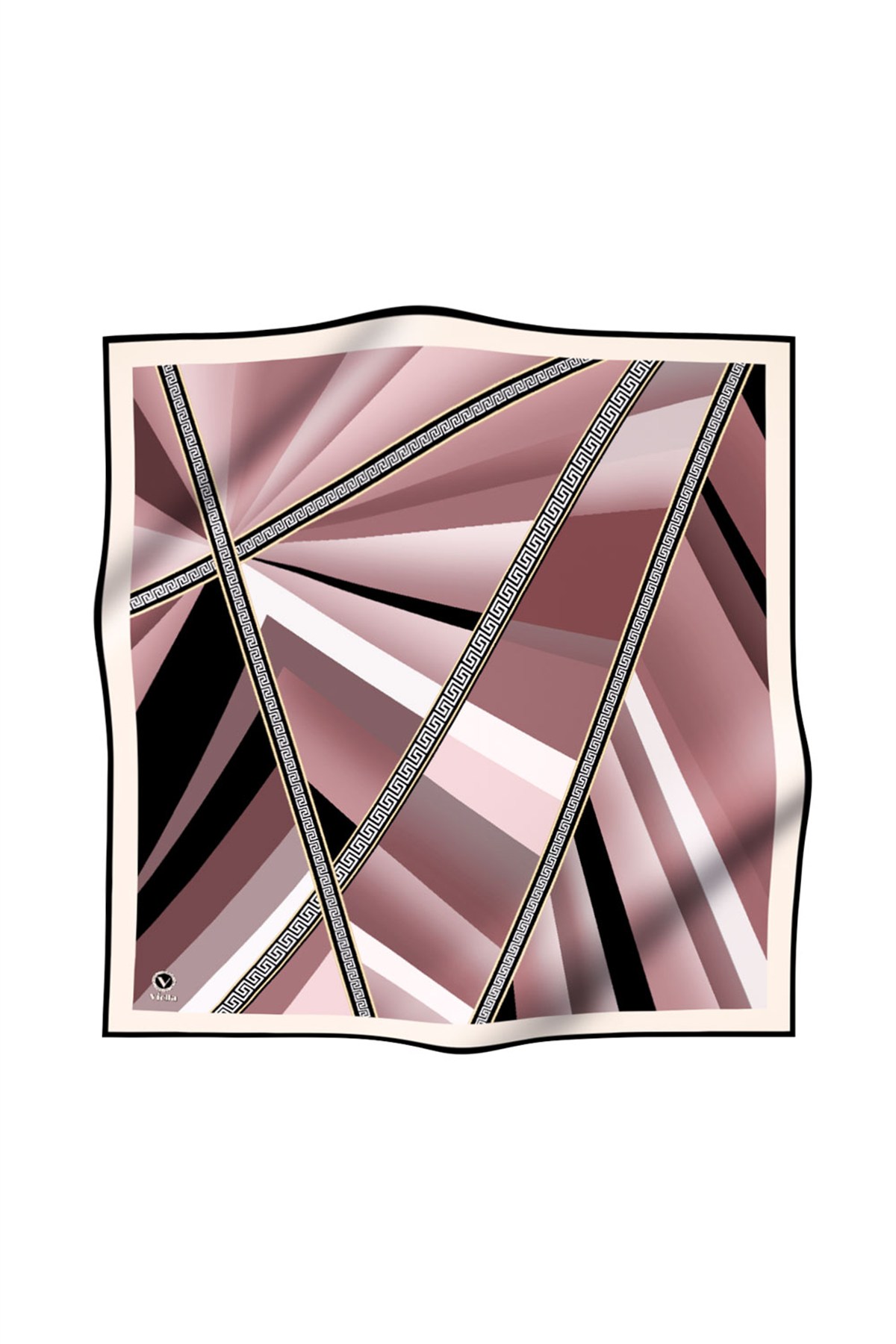Kristal Geometrik Desenli Pudra Renkli 90x90 Dikim Şekli : El Dikişi Eşarp (İpek İçermez)