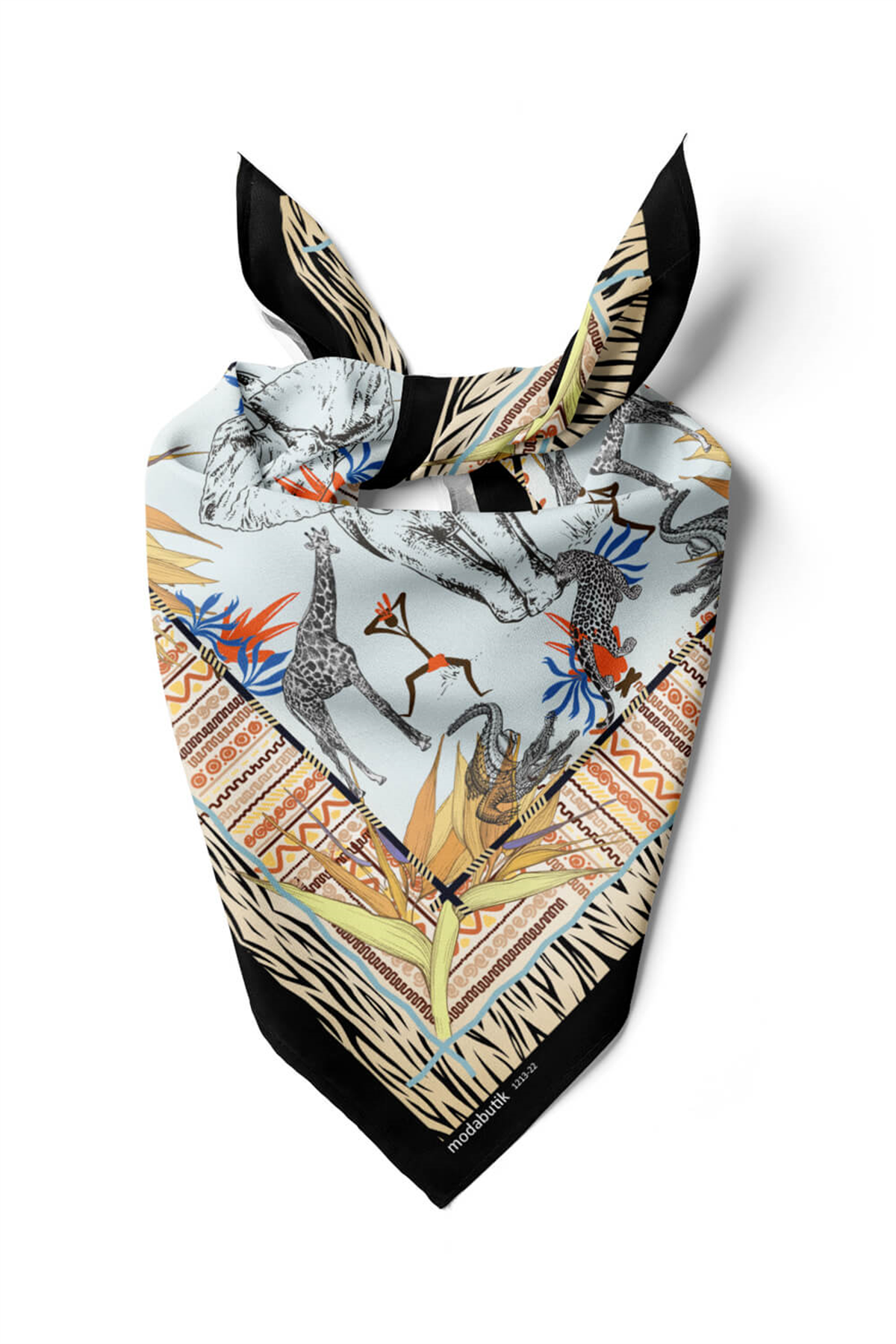 Kadın Sarı Mavi Serengeti Desenli 50x50 Bandana