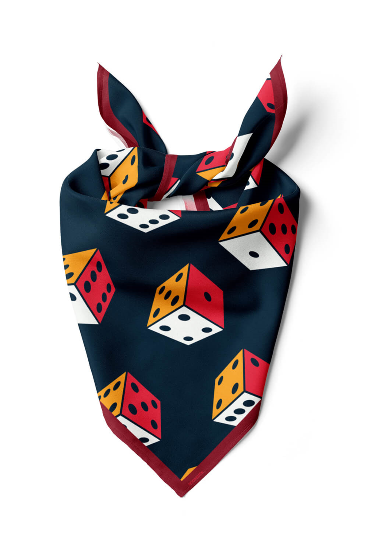 V22 Kadın Zar Desenli Bandana 50x50 Siyah Turuncu Sarı DG0439-22