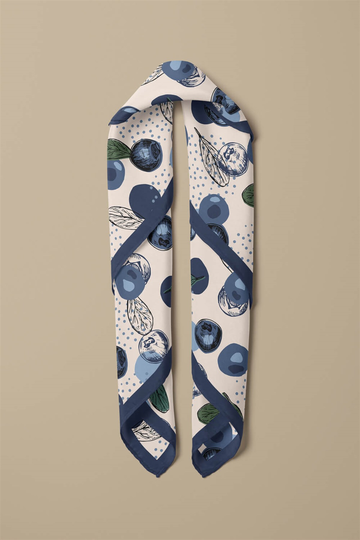 %100 İpek Blueberry Desenli Kadın Bandana