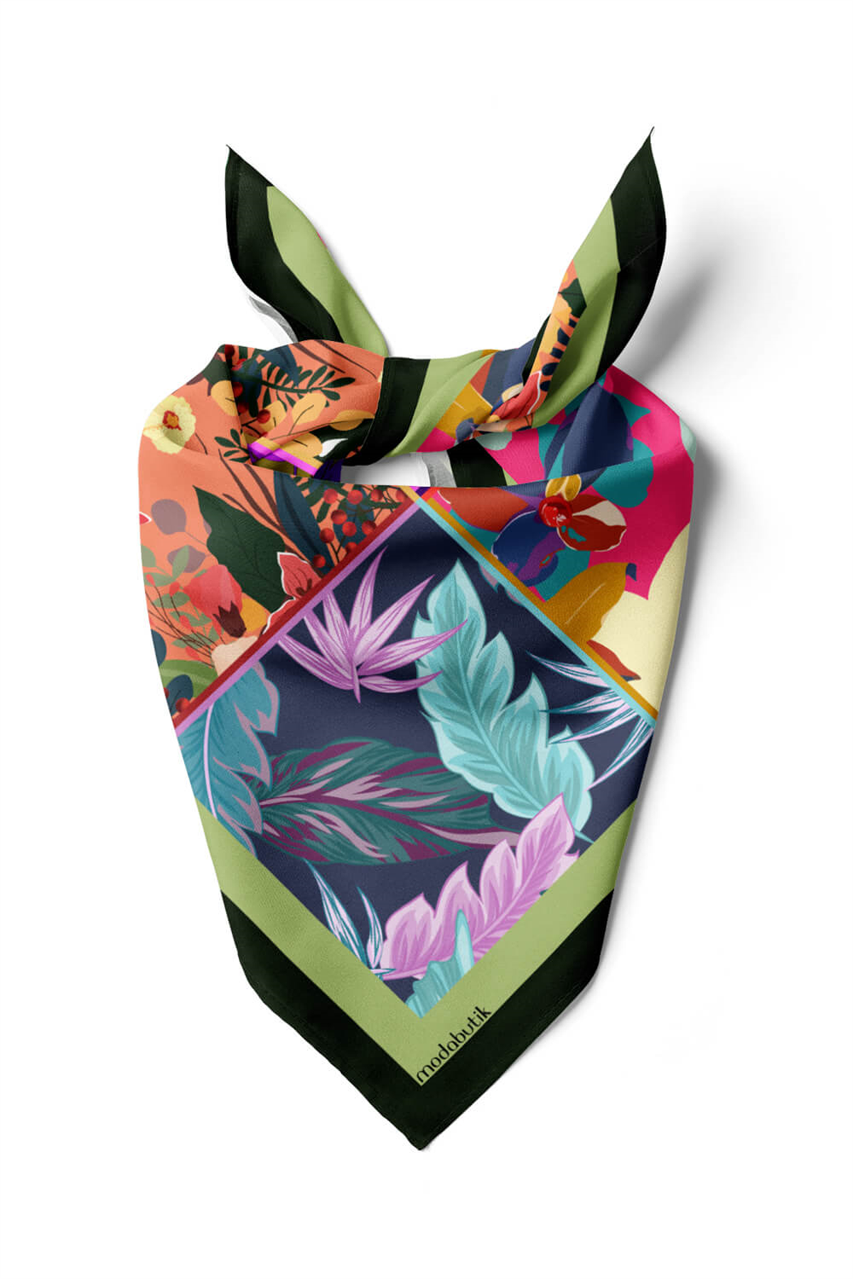 A61 Kadın Turkuaz Mavi Çiçekli Desenli 50x50 Bandana HYL DG01269-22