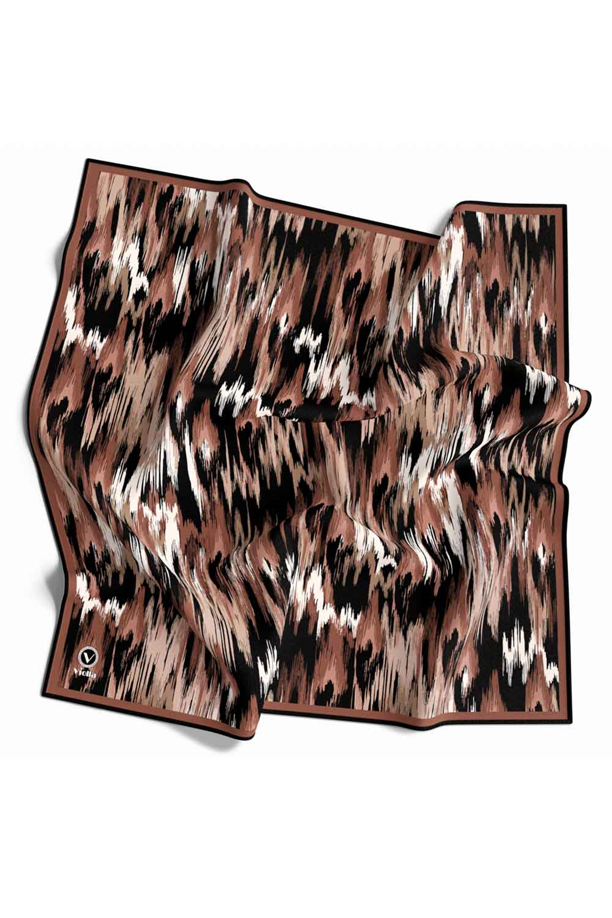 Twill Fırça Desenli Bakır Renkli 90x90 Eşarp (İpek İçermez) Kenar Dikiş Şekli El Dikişli