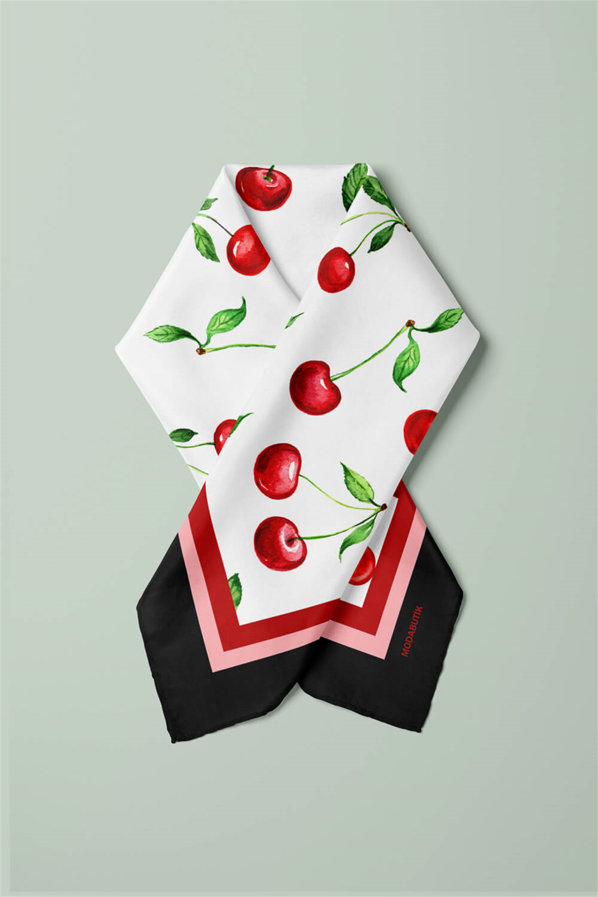 B79 Kadın Kiraz Desenli Bandana 50x50 Kırmızı DG0205-22 Snz