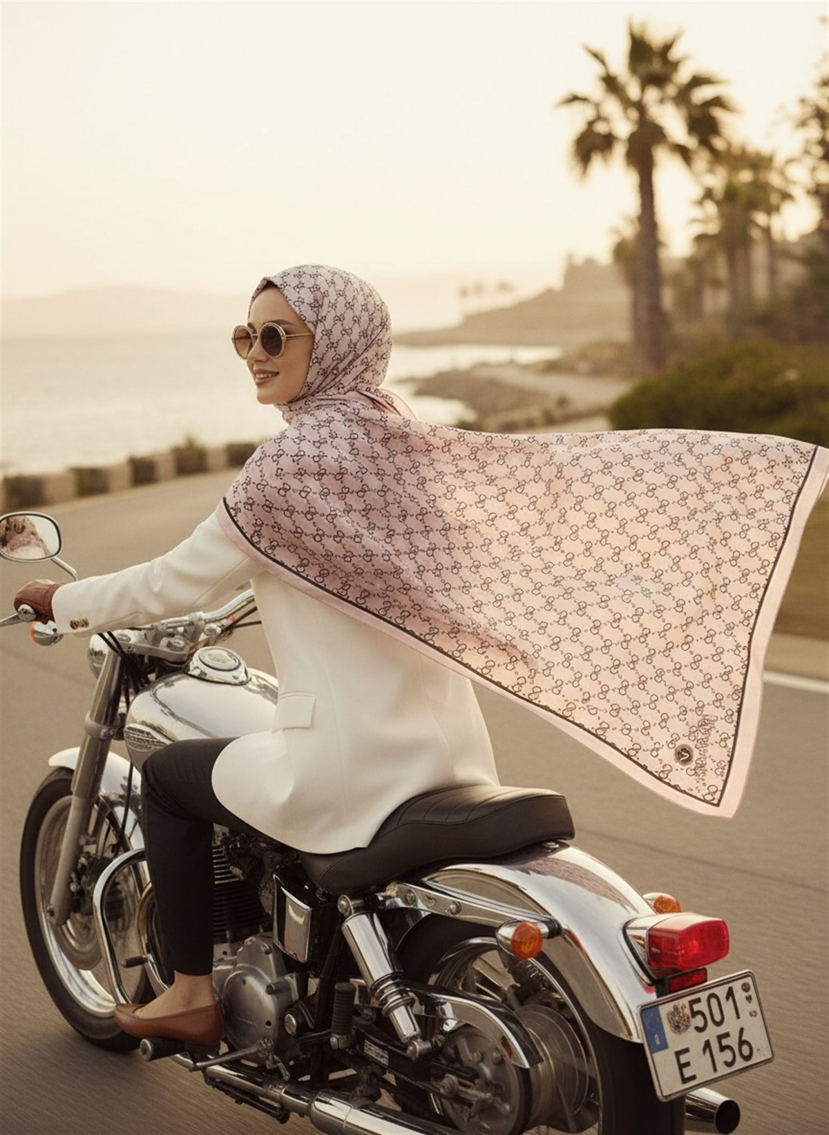 %100 İpek Minik Motif Desenli Pudra Renkli 92x210 Şal