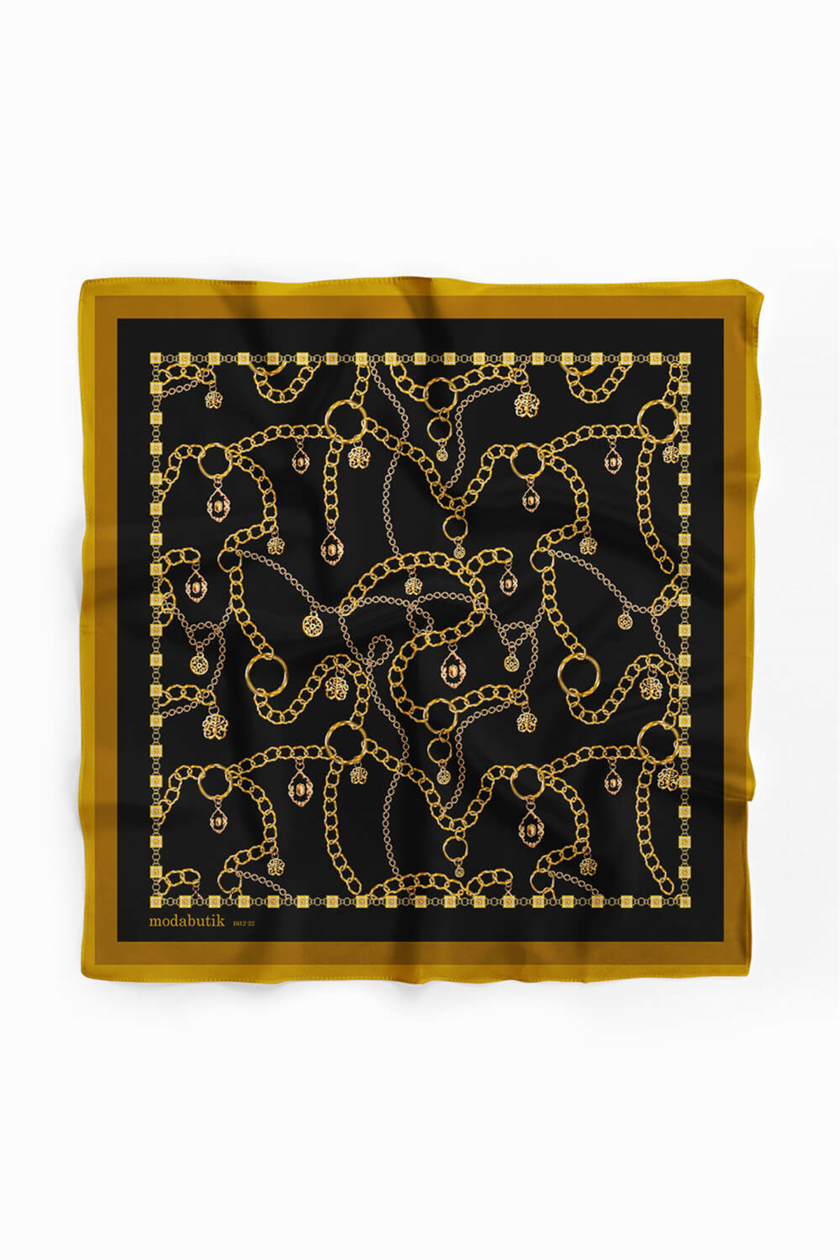 H13 Kadın Siyah Sarı Zincir Desenli 50x50 Bandana