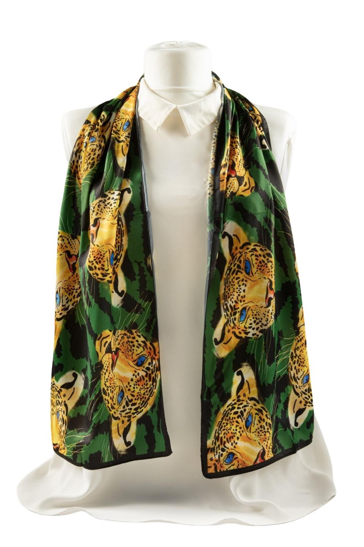 I45 Modabutik Kaplanlı Zebra Desenli Zümrüt Yeşili Fular