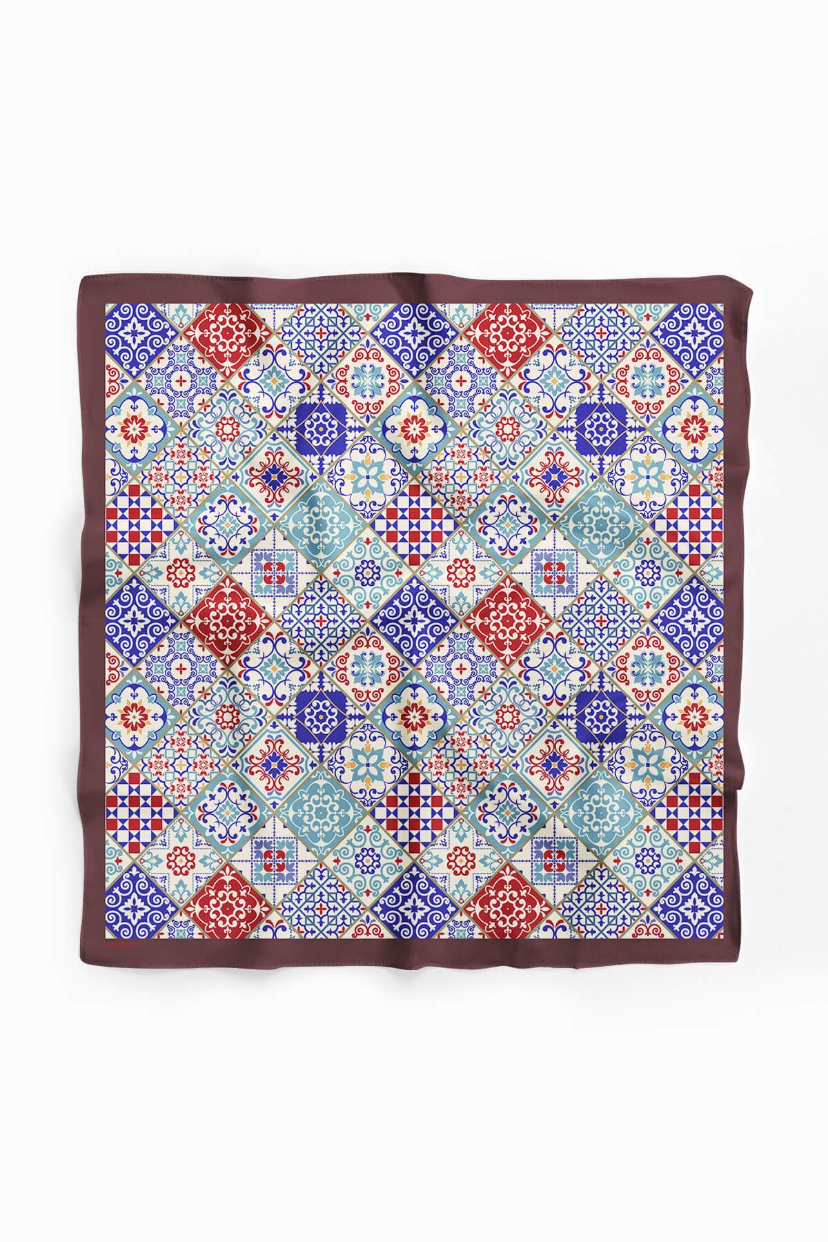 Violla C49 Kadın Mavi Mini Çini Desenli 50x50 Bandana HYL DG0703-22
