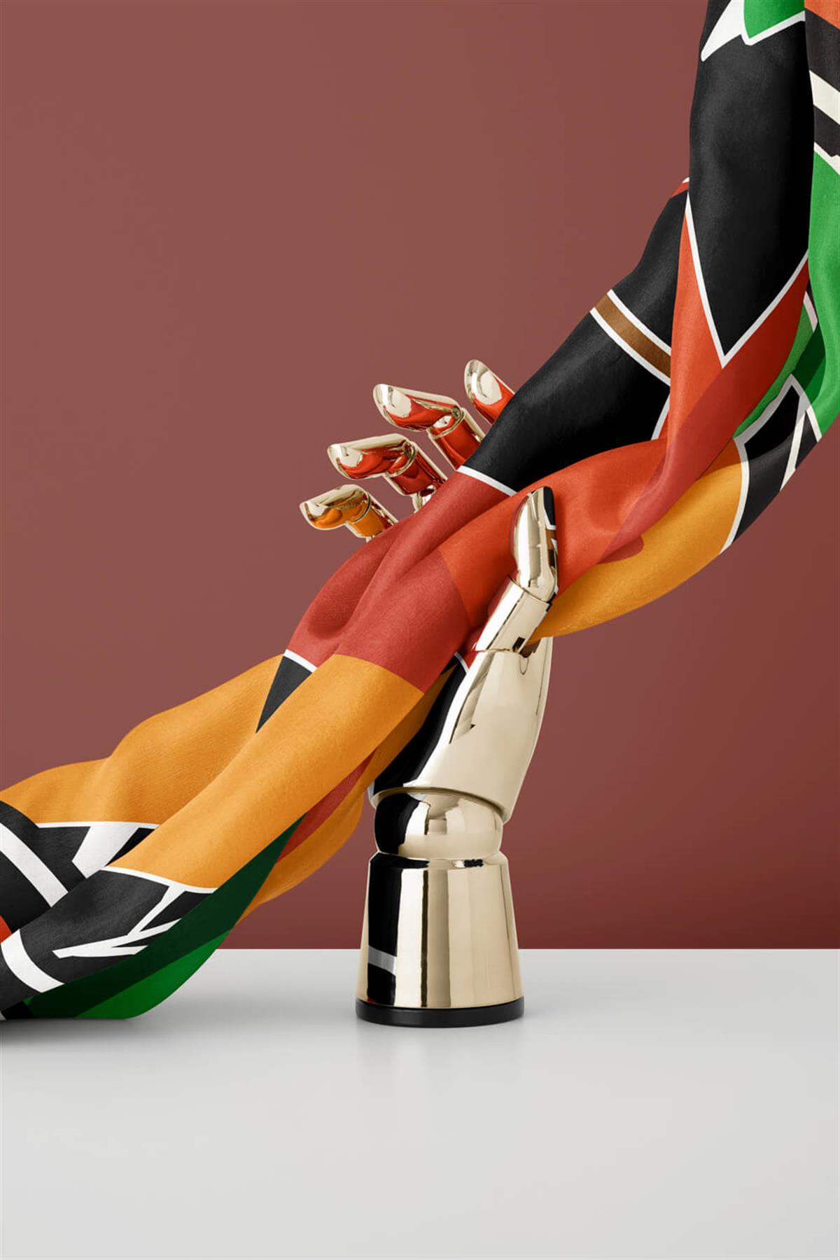 %100 Twill İpek Yaprak Desenli Turuncu - Zümrüt Yeşili Renkli 90x90 Eşarp Dikim Şekli : El Dikişi