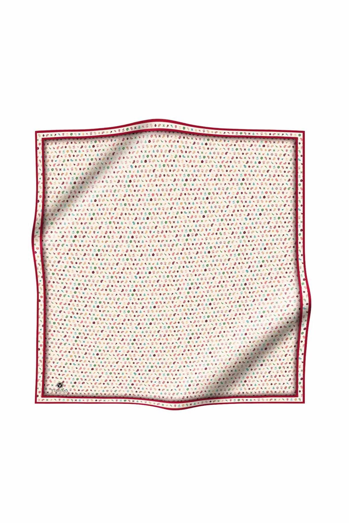 %100 Twill İpek Çıtır Desenli Krem - Bordo Renkli 90x90 Eşarp Dikim Şekli : El Dikişi