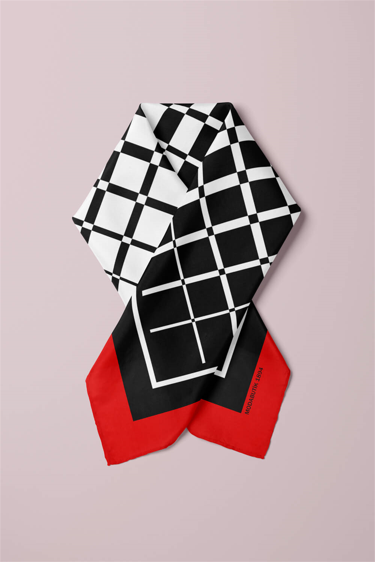 Z47 Kadın Siyah Beyaz Kare Desenli 50x50 Bandana