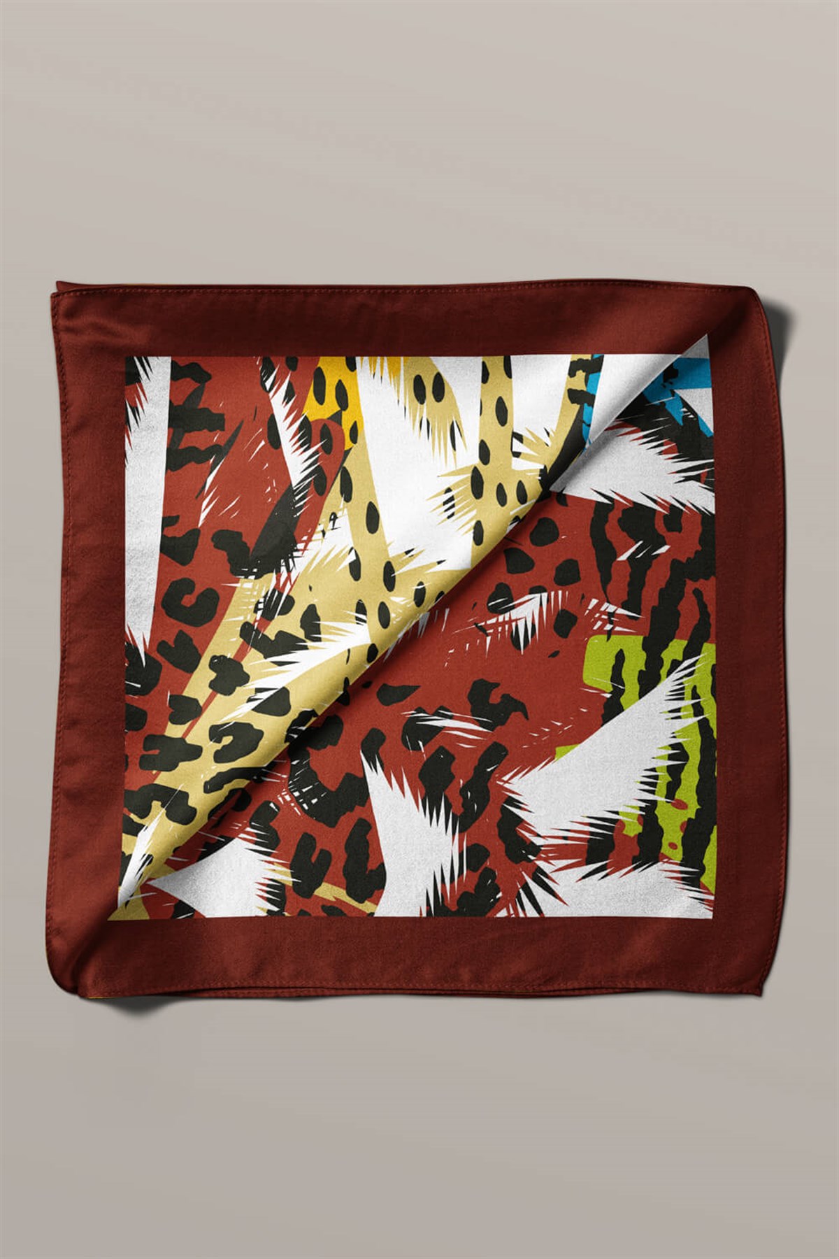 Violla C114 Kadın Egzotik Desenli Bandana 50x50 Yeşil Sarı DG0372-22
