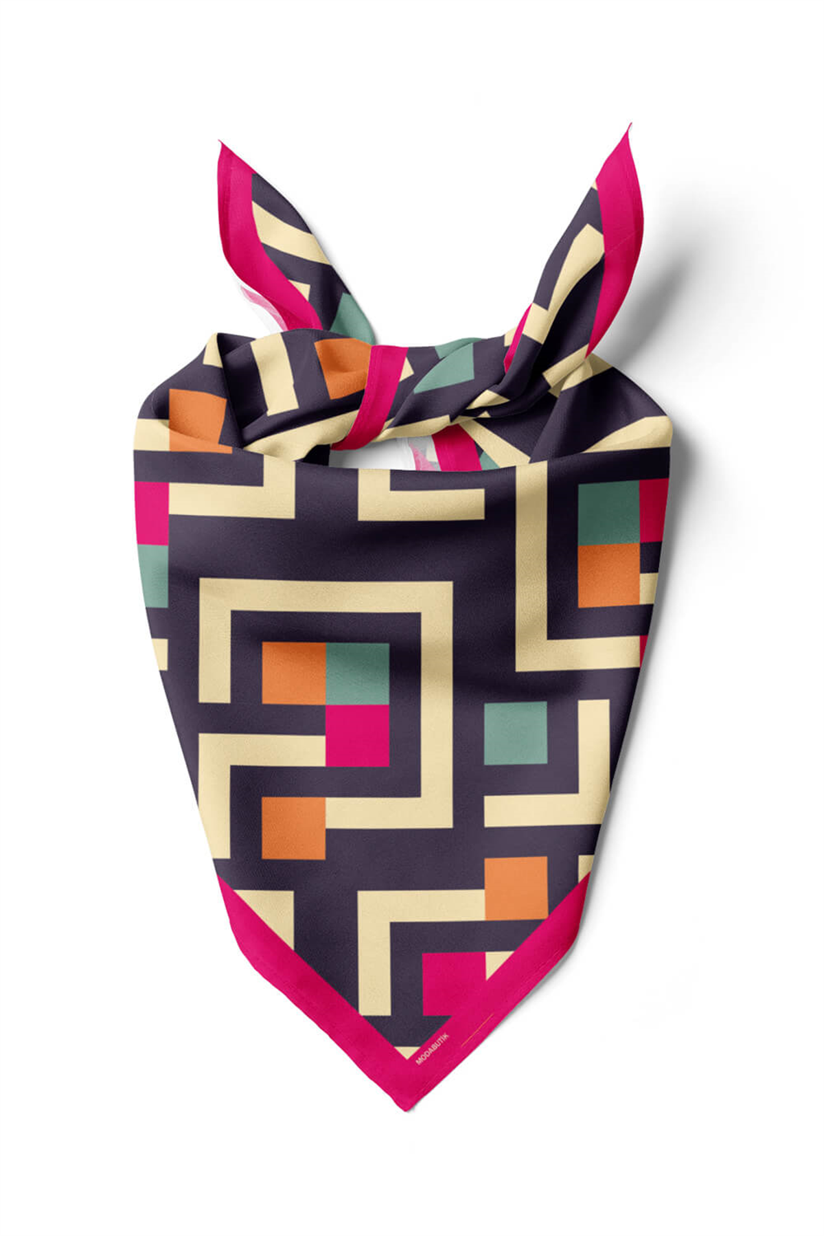 V48 Kadın Geometric Desenli Bandana 50x50 Mavi DG0119-22