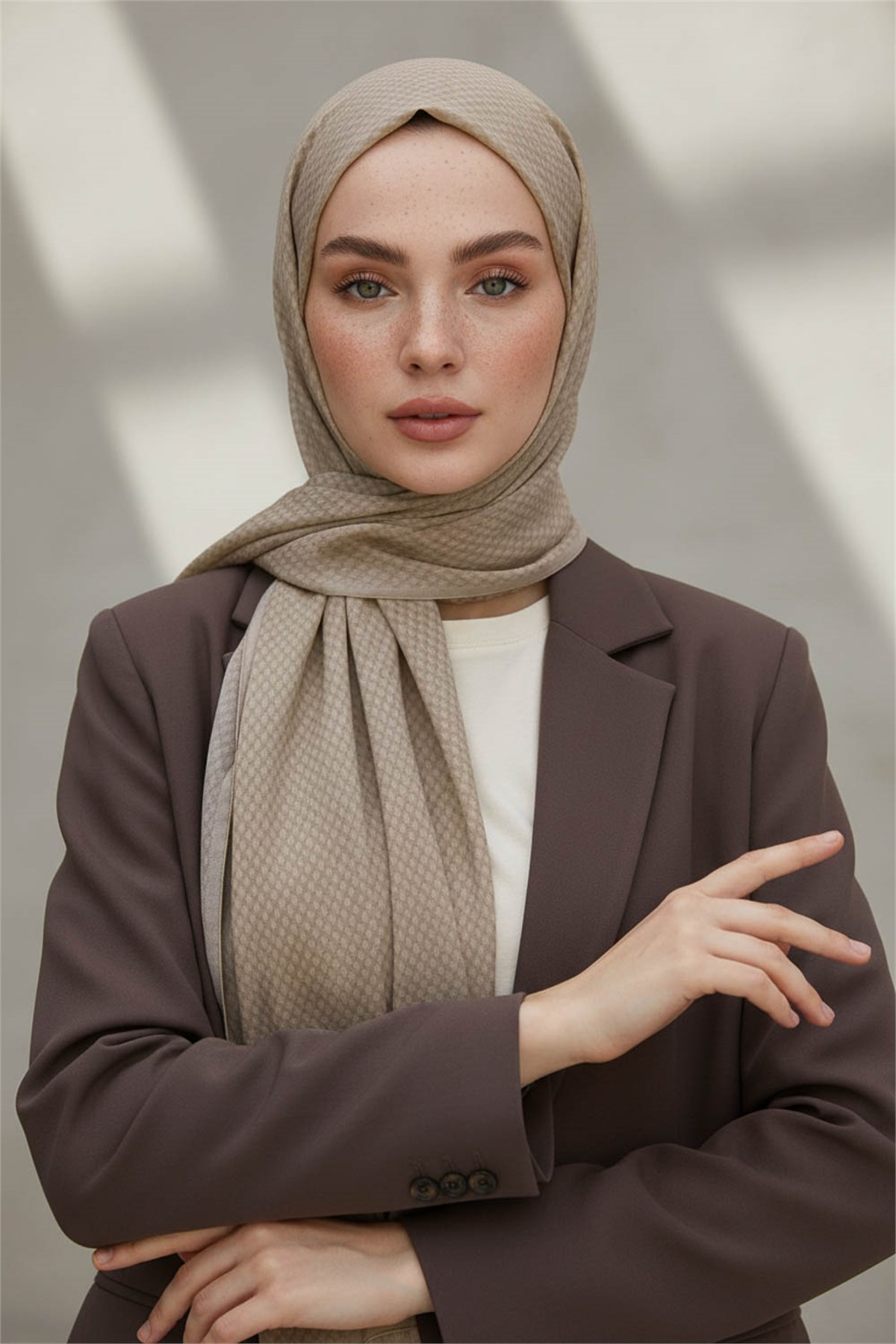 KREP HASIR DESENLİ BEJ RENKLİ 75X195 KIRIŞMAZ ŞAL
