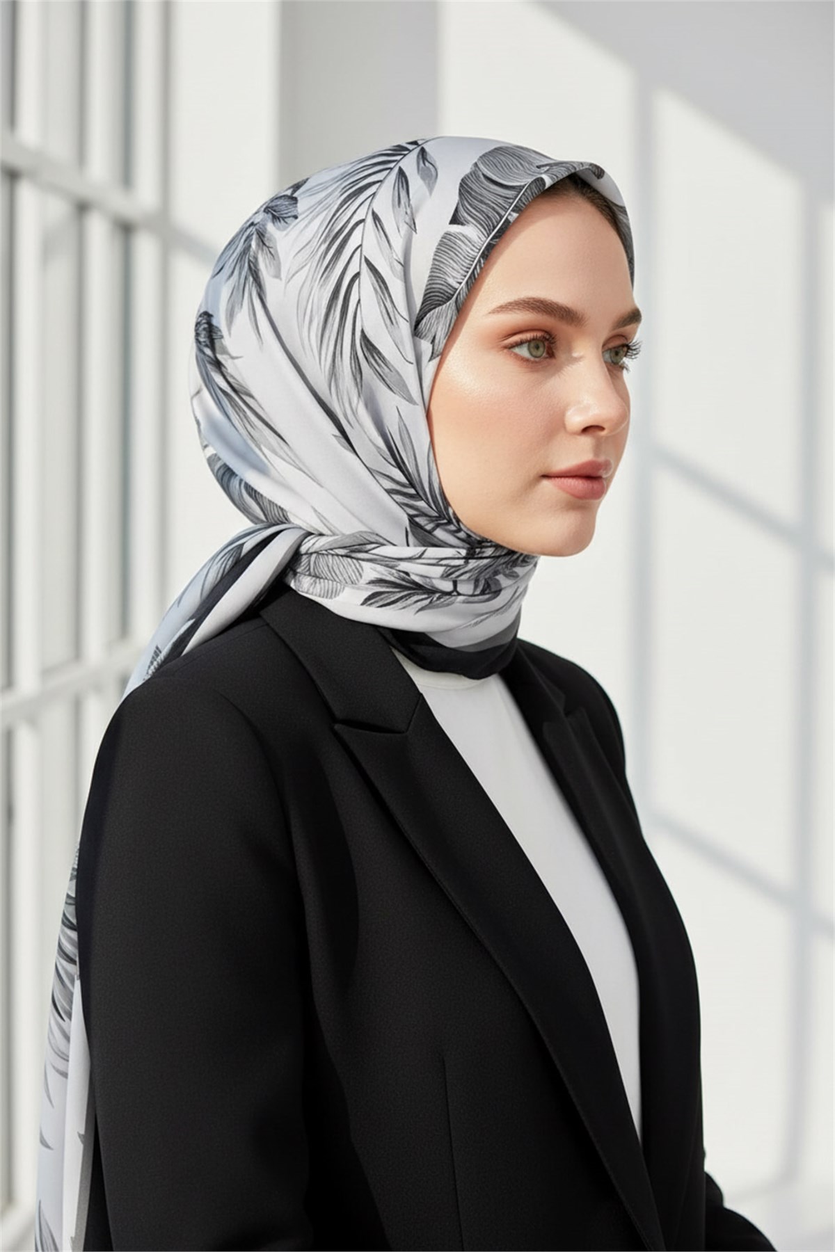 KREP YAPRAK DESENLİ VİZON - BEJ RENKLİ 75X195 KIRIŞMAZ ŞAL