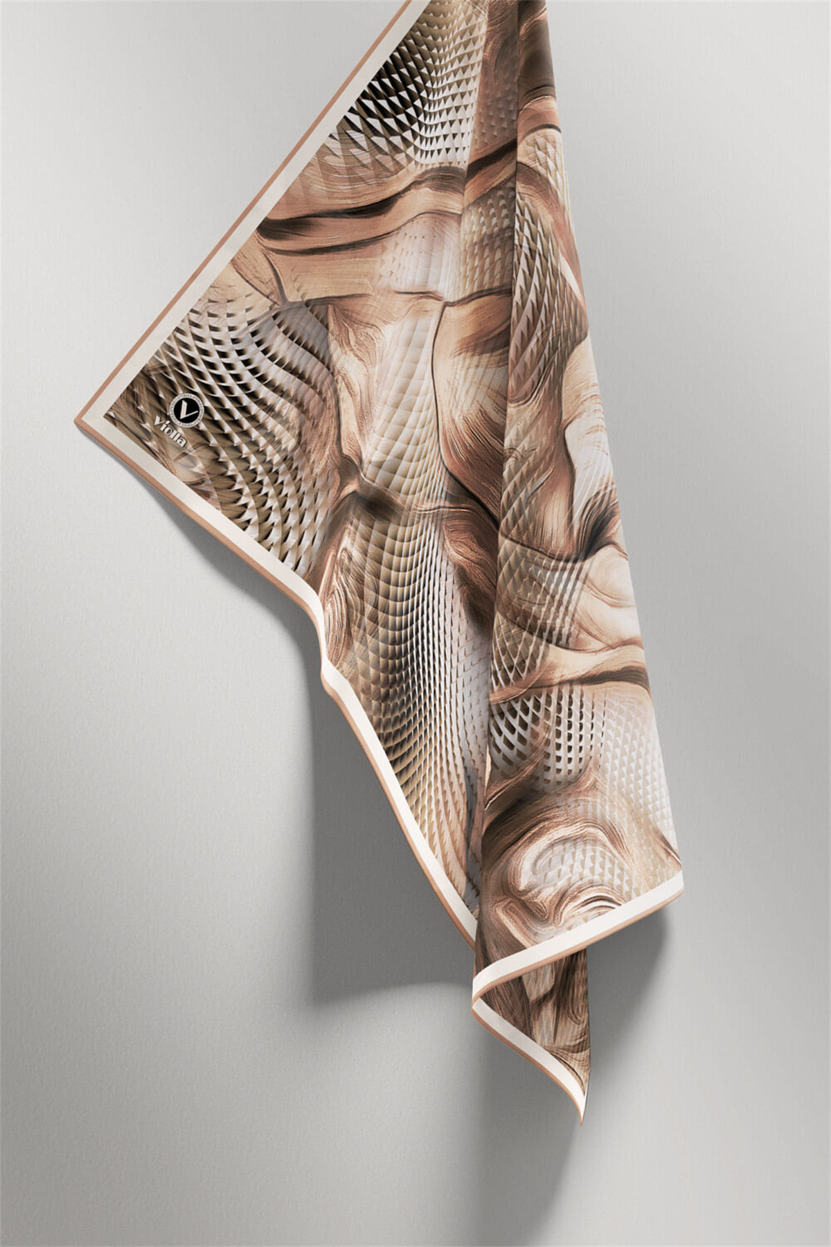 Twill Geometrik Ve Dalga Desenli Bakır Renkli 90x90 Eşarp (İpek İçermez) Dikim Şekli : El Dikişi
