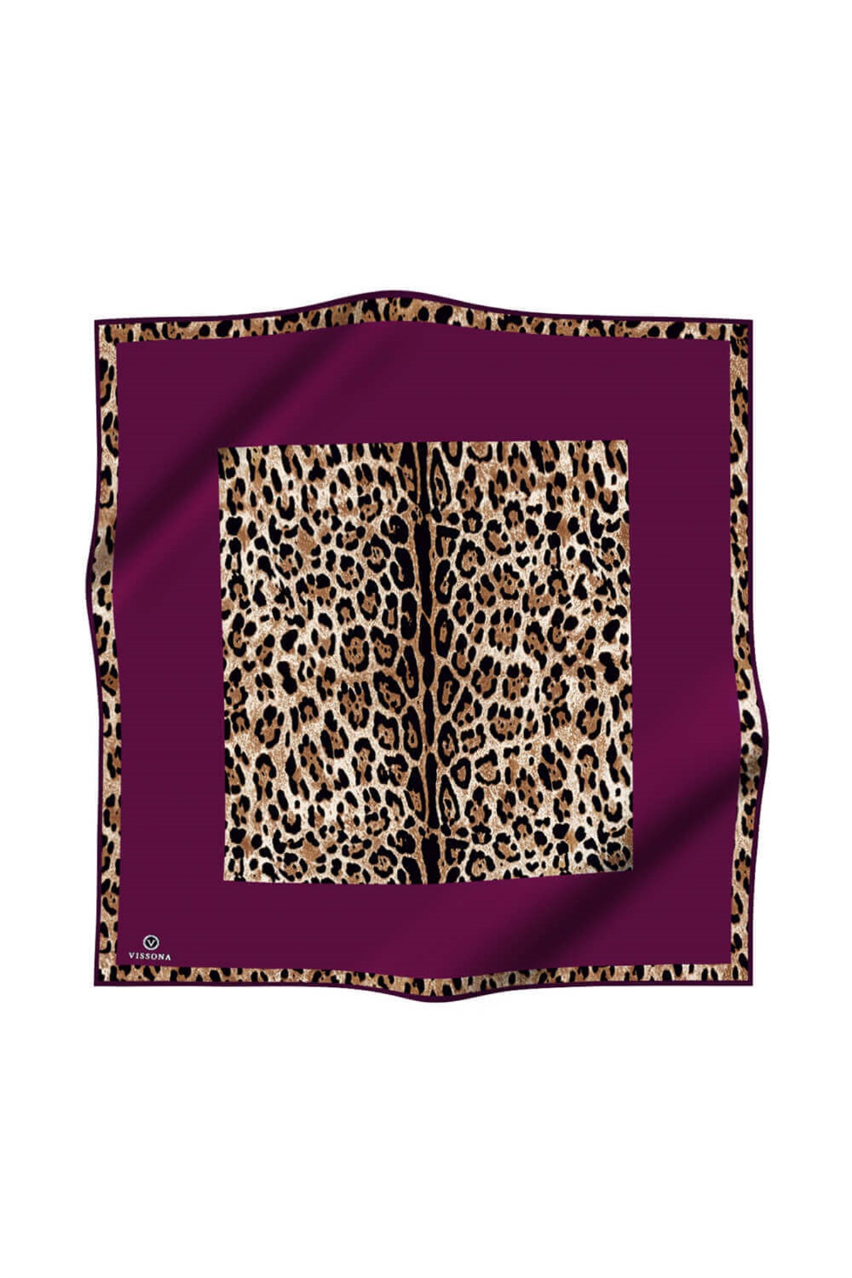%100 Twill İpek Leopar Desenli Mürdüm Renkli 90x90 Eşarp Dikim Şekli : El Dikişi