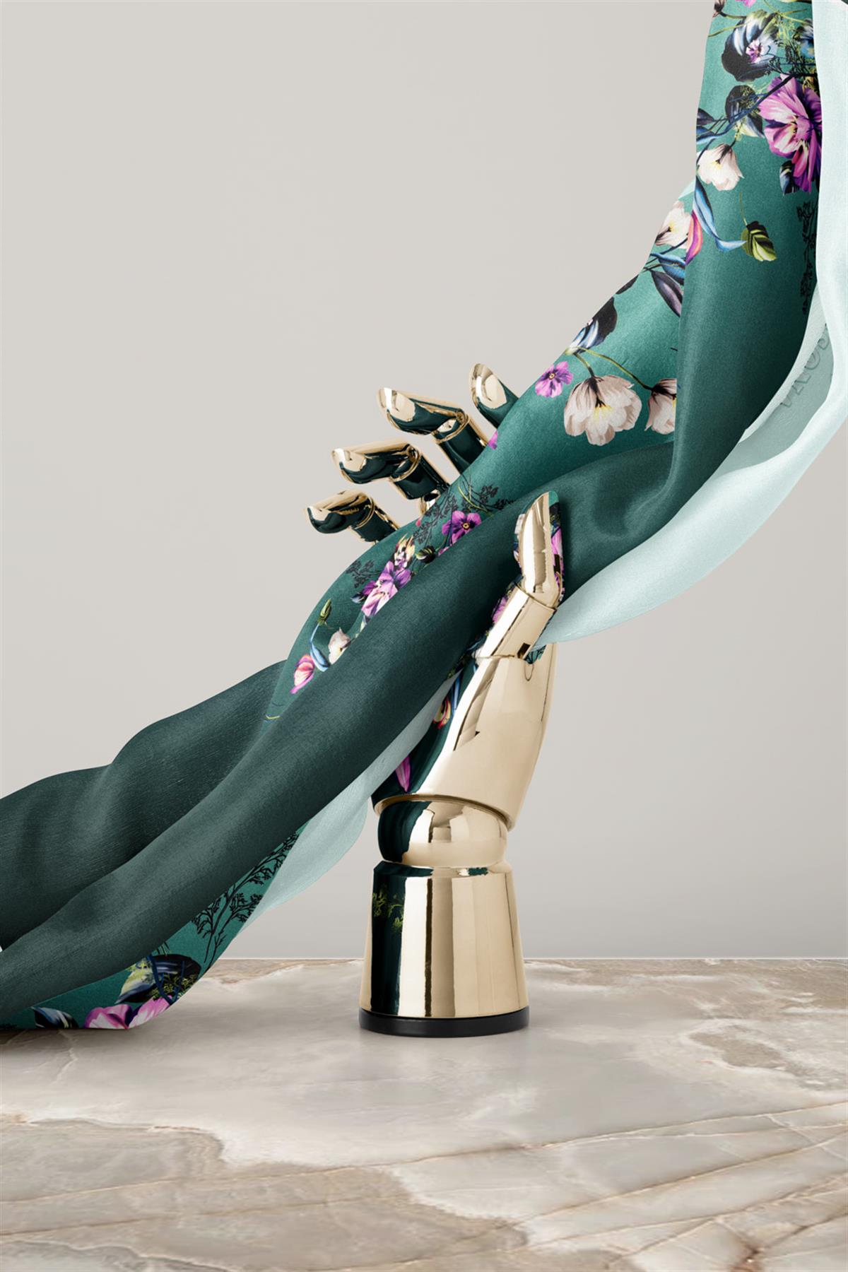 %100 Twill İpek Sonsuz Çiçek Desenli Mint Yeşili Renkli 90x90 Eşarp Dikim Şekli : El Dikişi