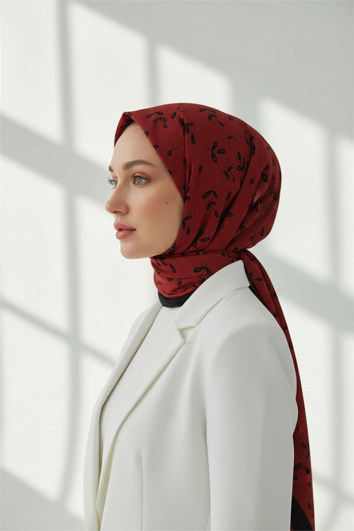 KREP YAPRAK DESENLİ BORDO RENKLİ 75X195 KIRIŞMAZ ŞAL